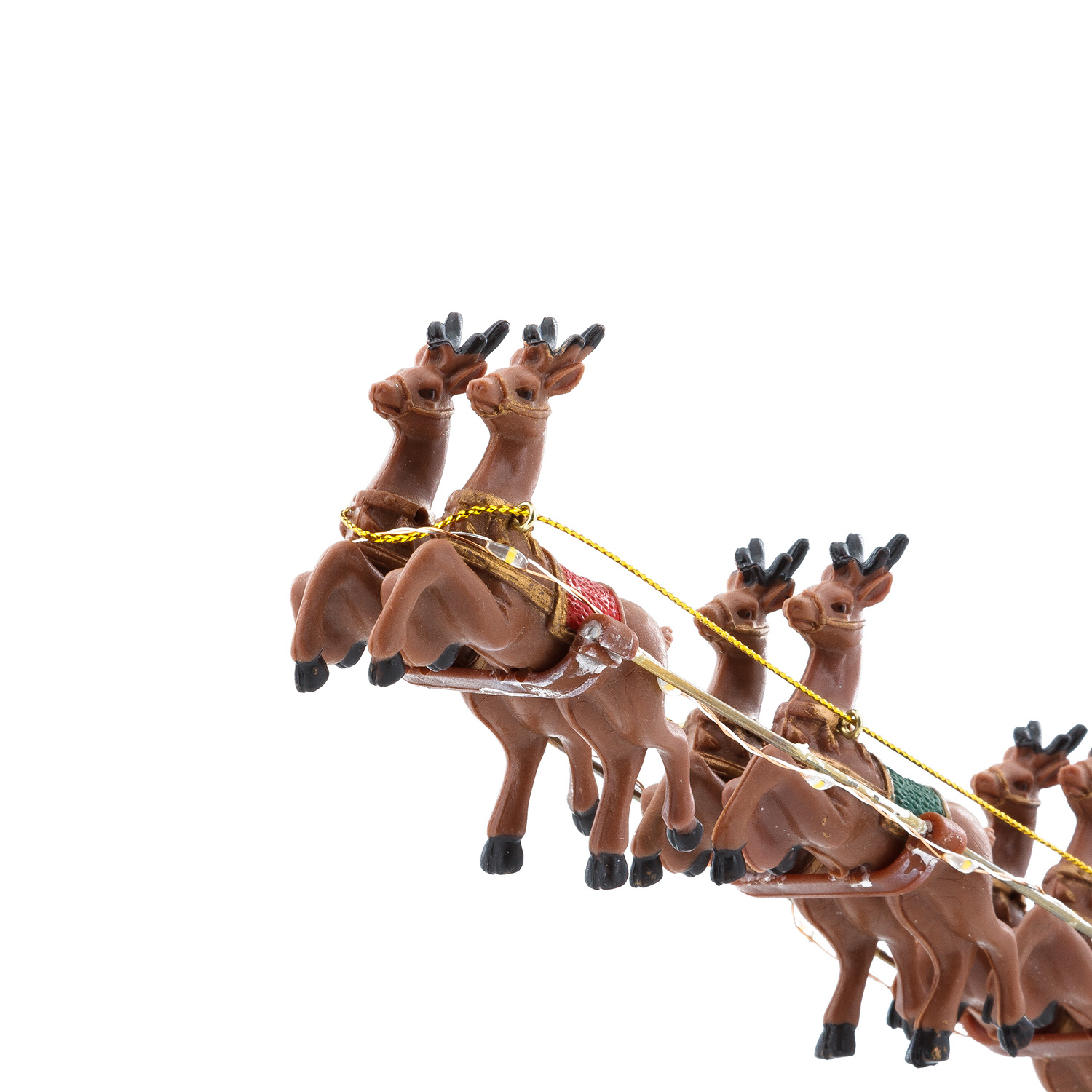 Villaggio di Natale, Babbo Natale su slitta e renne volanti, h 16 cm, led bianco caldo 3