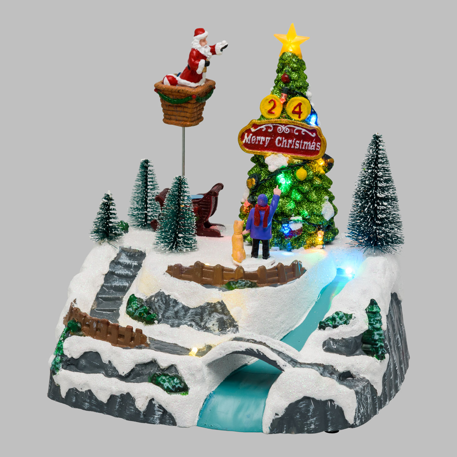 Weihnachtsdorf, Weihnachtsmann und rotierender Baum, h 22 cm, mit Weihnachtsliedern 4 Weihnachtsdorf, Weihnachtsmann und rotierender Baum, h 22 cm, mit Weihnachtsliedern 4