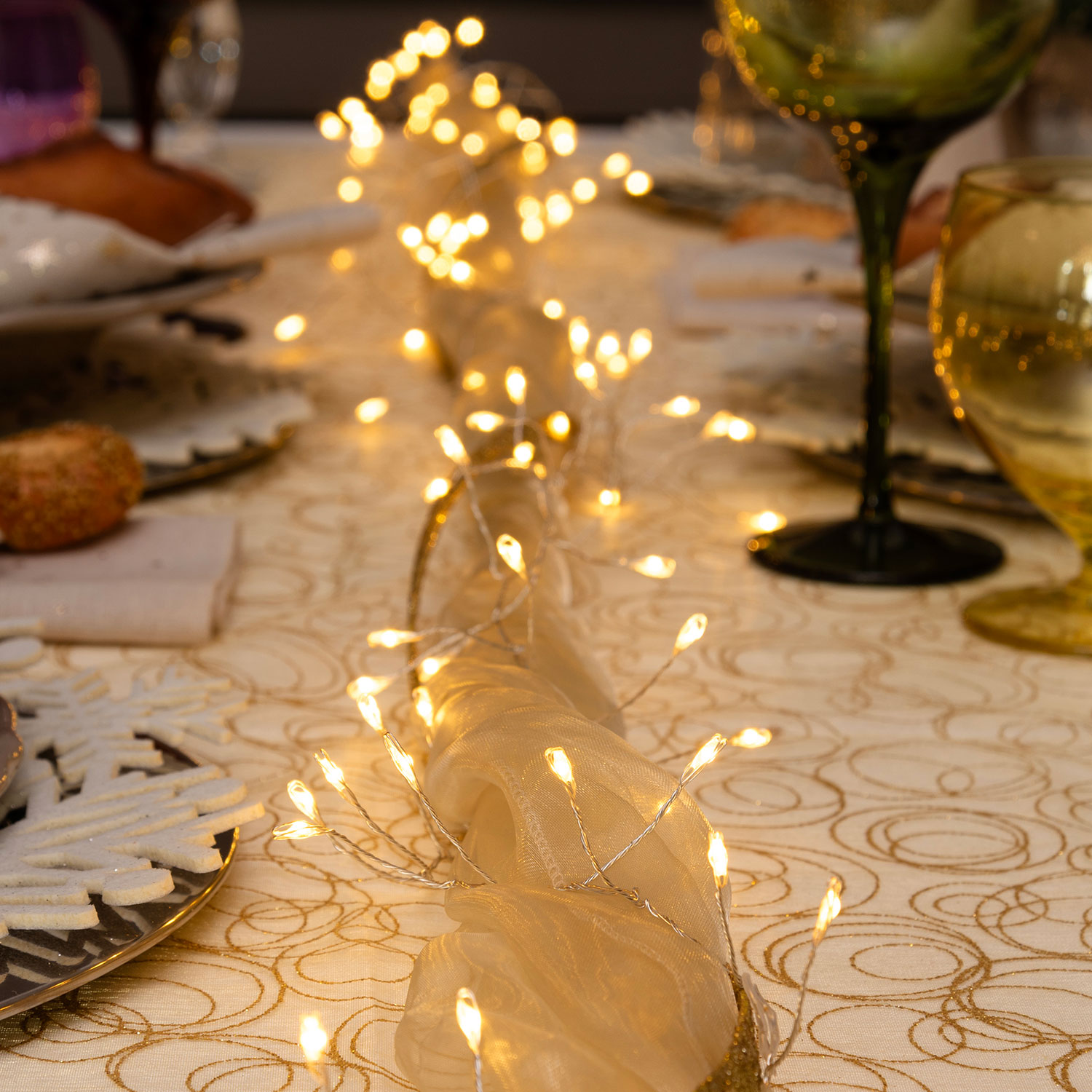 Guirnalda Mini Festón de Luces a pilas 3 m, 150 microled blanco cálido, cable metal plata 2 Guirnalda Mini Festón de Luces a pilas 3 m, 150 microled blanco cálido, cable metal plata 2