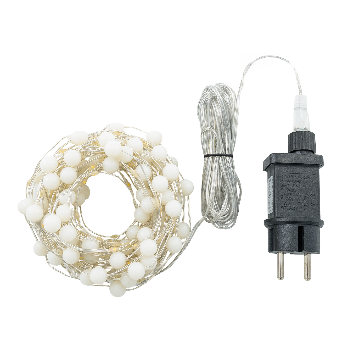 Catena 10 m, 100 minisfere Gummy  Ø 10 mm, microled bianco caldo, cavo metal argento 4