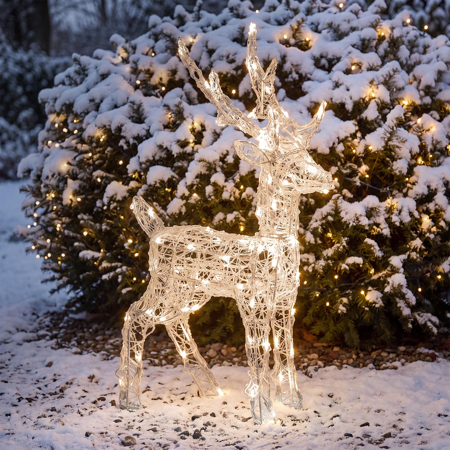 3D Rentier aus transparentem Acryl, H 65 cm, 80 Dual-LED warmweiß und kaltweiß 2