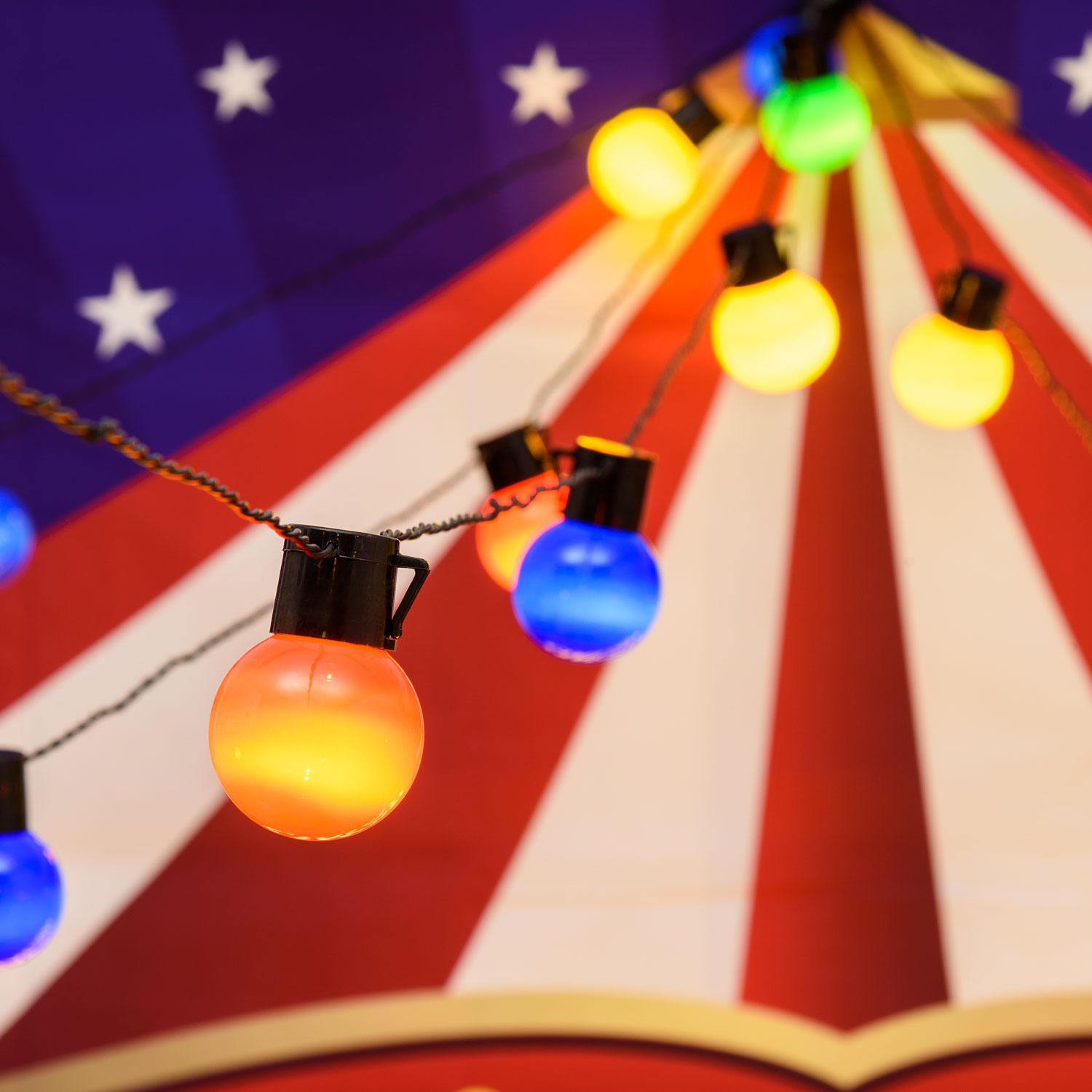 10m Festoon Lights, 20 Ø 50mm Multi Coloured Bulbs, Warm White LED 3 10m Festoon Lights, 20 Ø 50mm Multi Coloured Bulbs, Warm White LED 3