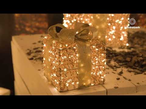 Set de 3 paquetes regalo luminosos 3D Rose Gold, entramado en espiral, microled blanco cálido 2