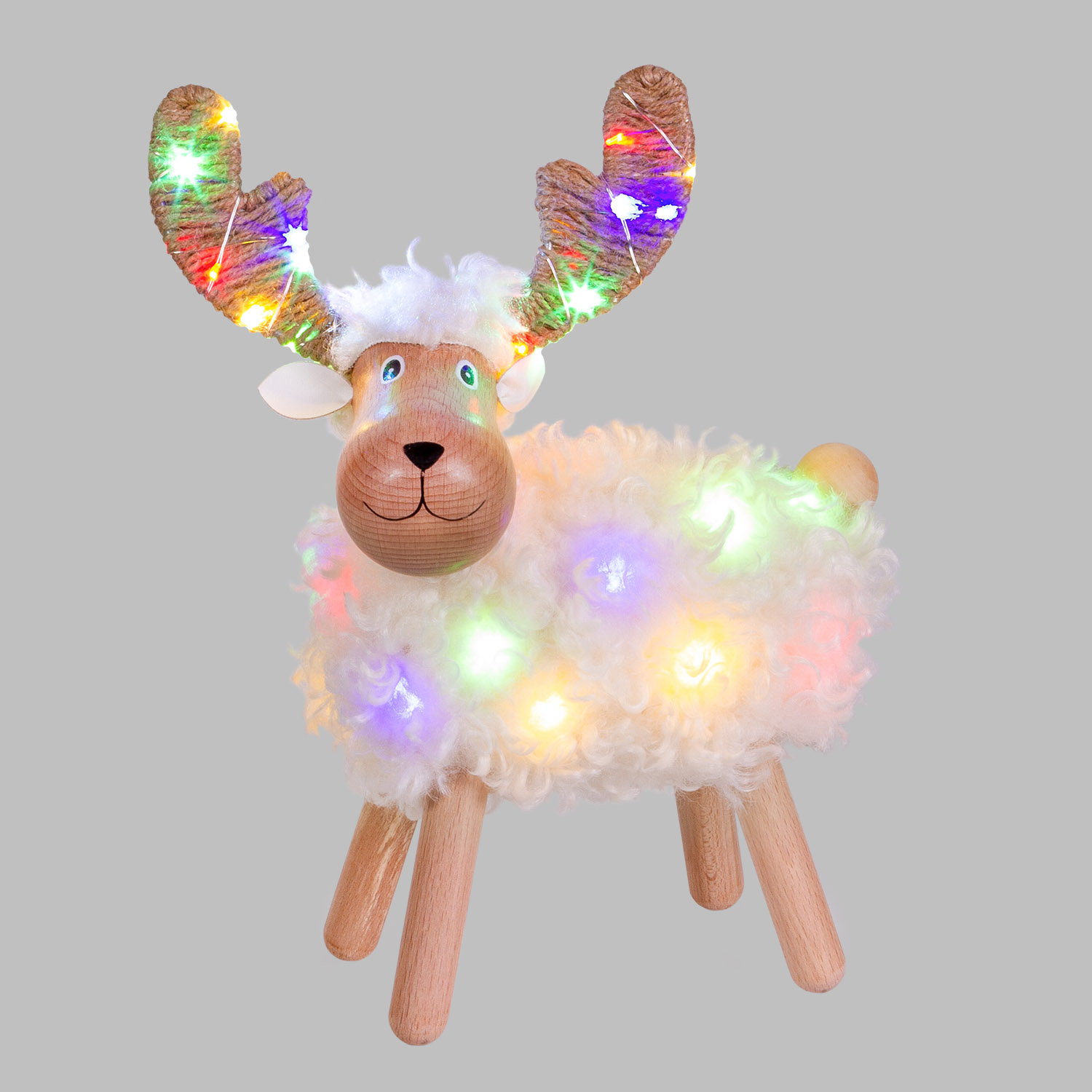Pecorenna luminosa 3D in legno, h 31 cm, Dual Color MicroLED bianco caldo e multicolor, uso interno Pecorenna luminosa 3D in legno, h 31 cm, Dual Color MicroLED bianco caldo e multicolor, uso interno