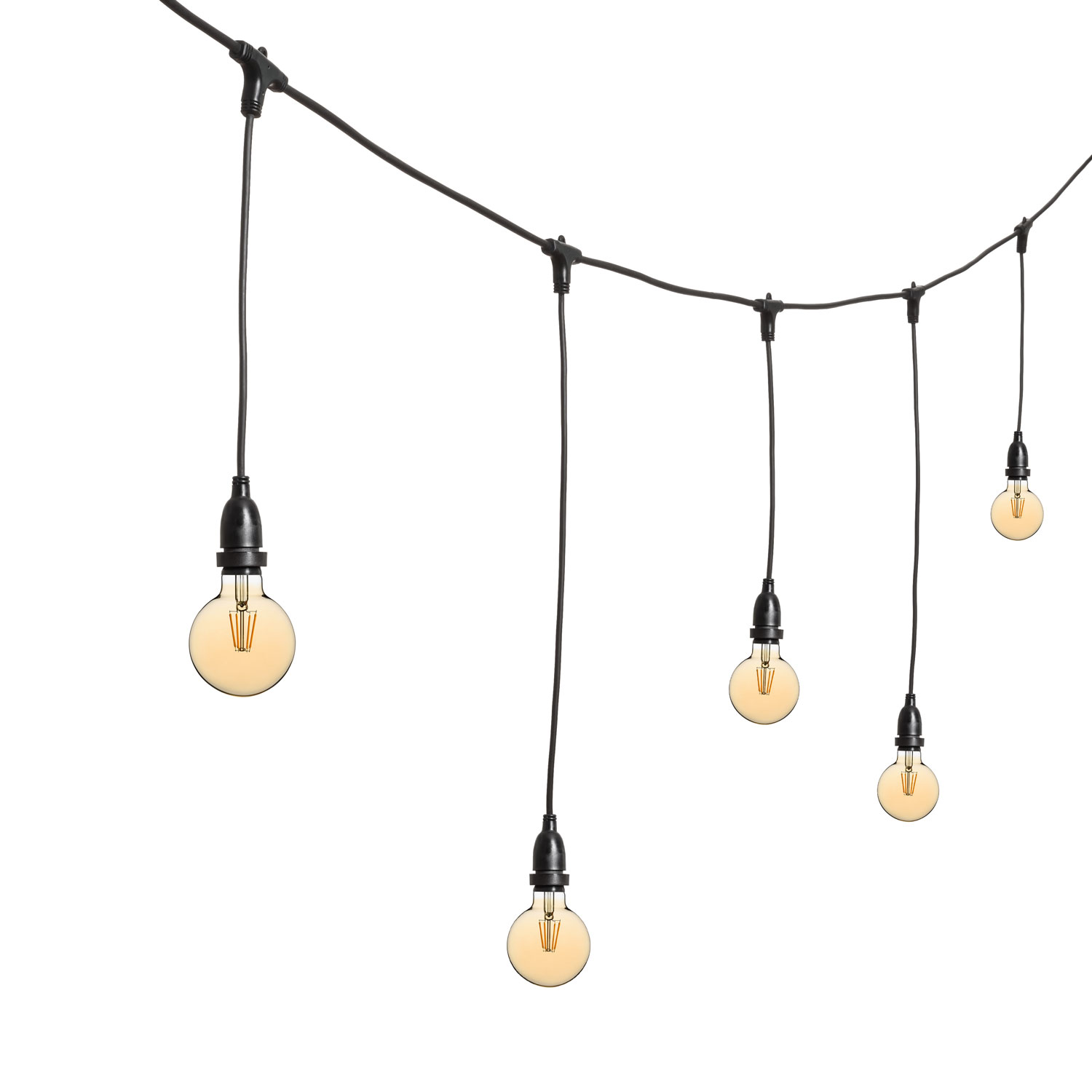 Catena 5 m, 8 lampadine led pendenti globo Ø 95 mm di 4 Watt, h 70 cm, prolungabile Catena 5 m, 8 lampadine led pendenti globo Ø 95 mm di 4 Watt, h 70 cm, prolungabile