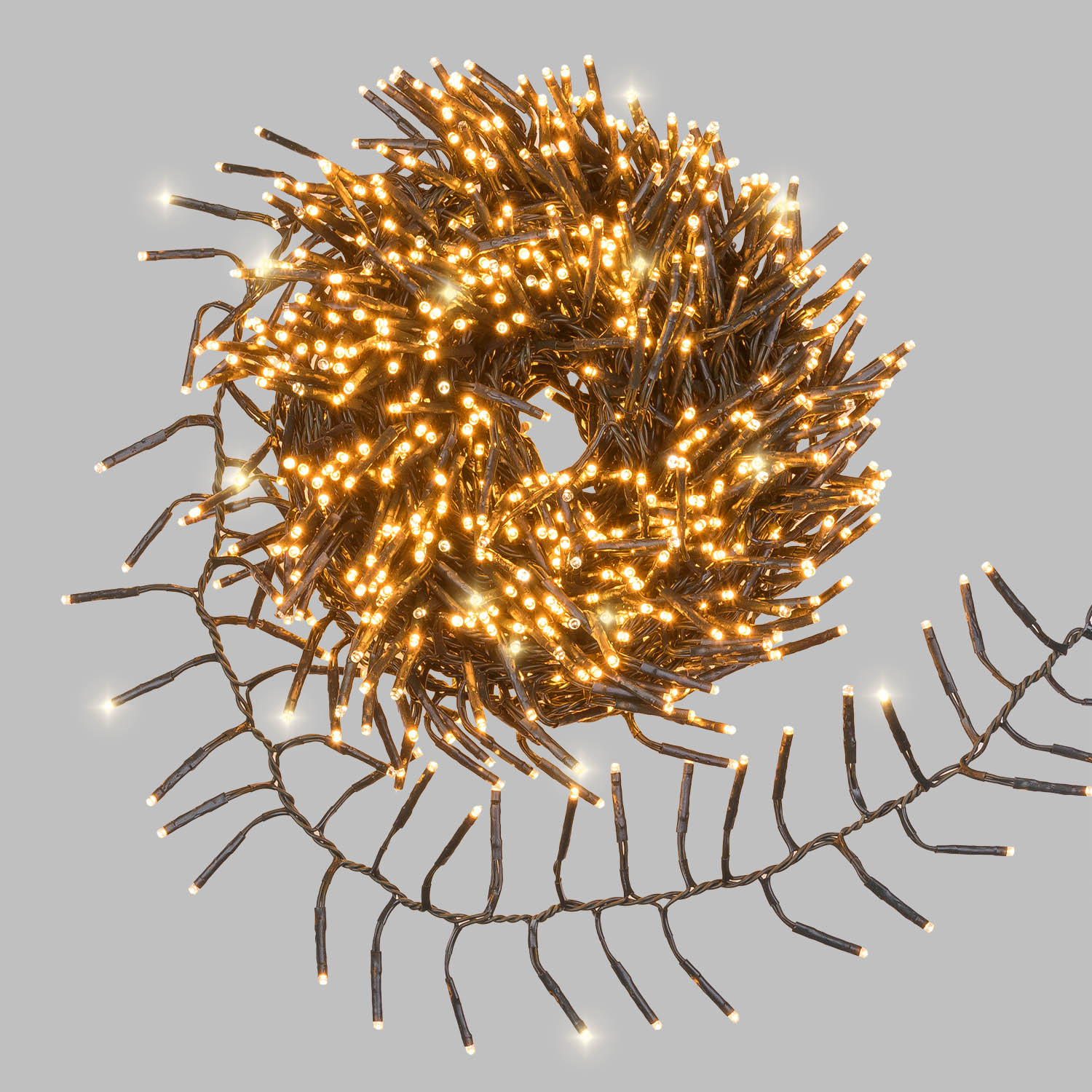 Lichterkette Cluster 15 m, 1000 Mini-LEDs extra warmweiß und warmweiß, grünes Kabel