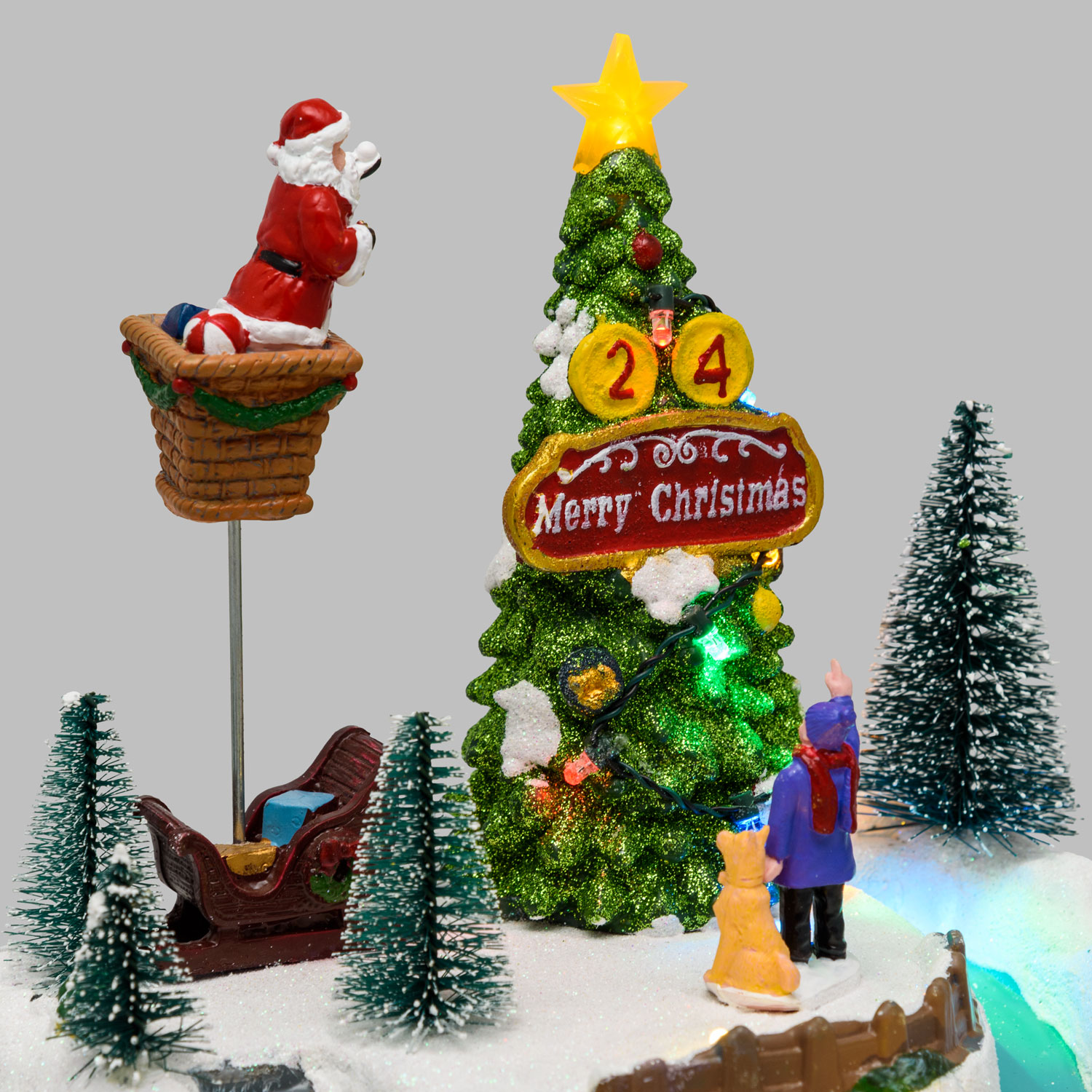Weihnachtsdorf, Weihnachtsmann und rotierender Baum, h 22 cm, mit Weihnachtsliedern 3 Weihnachtsdorf, Weihnachtsmann und rotierender Baum, h 22 cm, mit Weihnachtsliedern 3