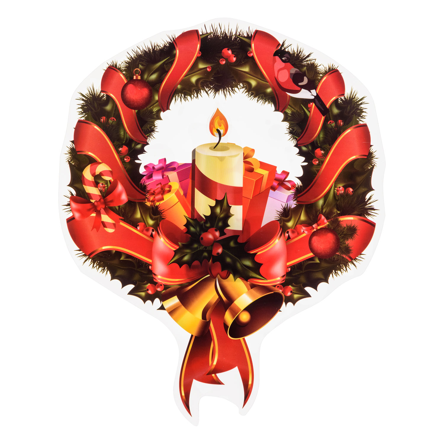 Christmas window sticker, Wreath with candle, 25 cm, warm white LEDs 5 Christmas window sticker, Wreath with candle, 25 cm, warm white LEDs 5