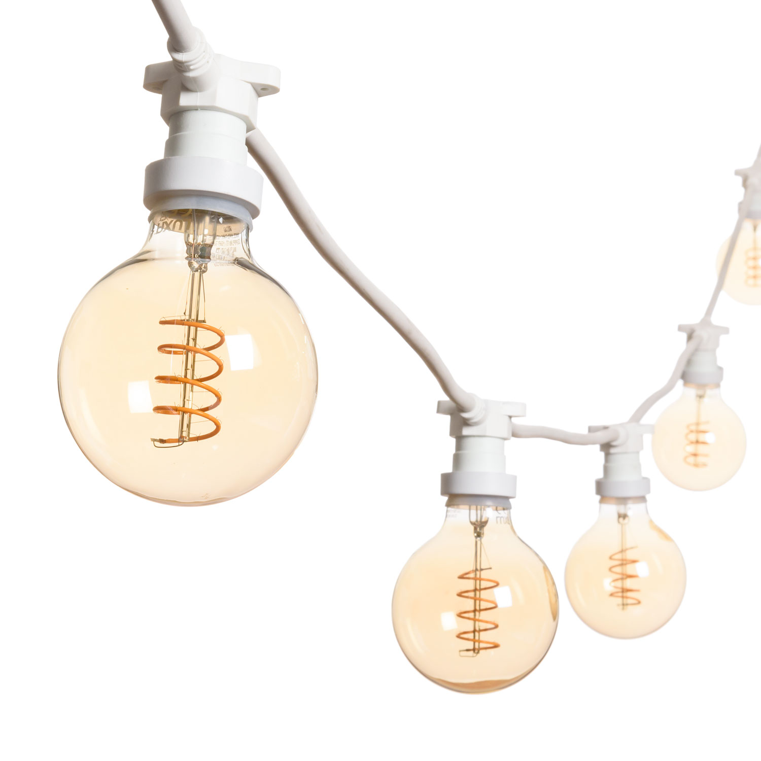 Guirnalda 5m con 5 bombillas led de 4W globo espiral Ø 95mm Guirnalda 5m con 5 bombillas led de 4W globo espiral Ø 95mm