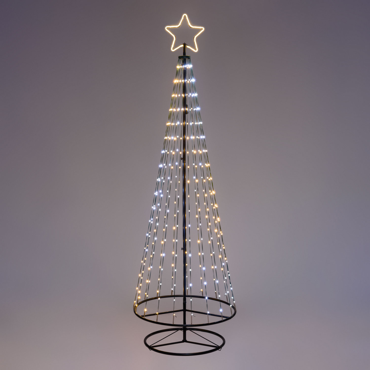 Faltbarer Kegelbaum, h. 240 cm, Pixel LEDs kalt- und warmweiß, grünes Kabel 1 Faltbarer Kegelbaum, h. 240 cm, Pixel LEDs kalt- und warmweiß, grünes Kabel 1