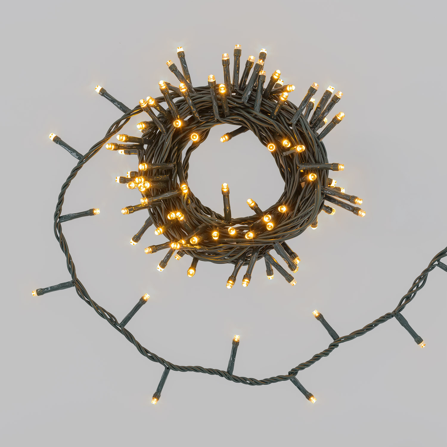 Catena Connect+ 5 m, 100 led bianco caldo, cavo verde, prolungabile
