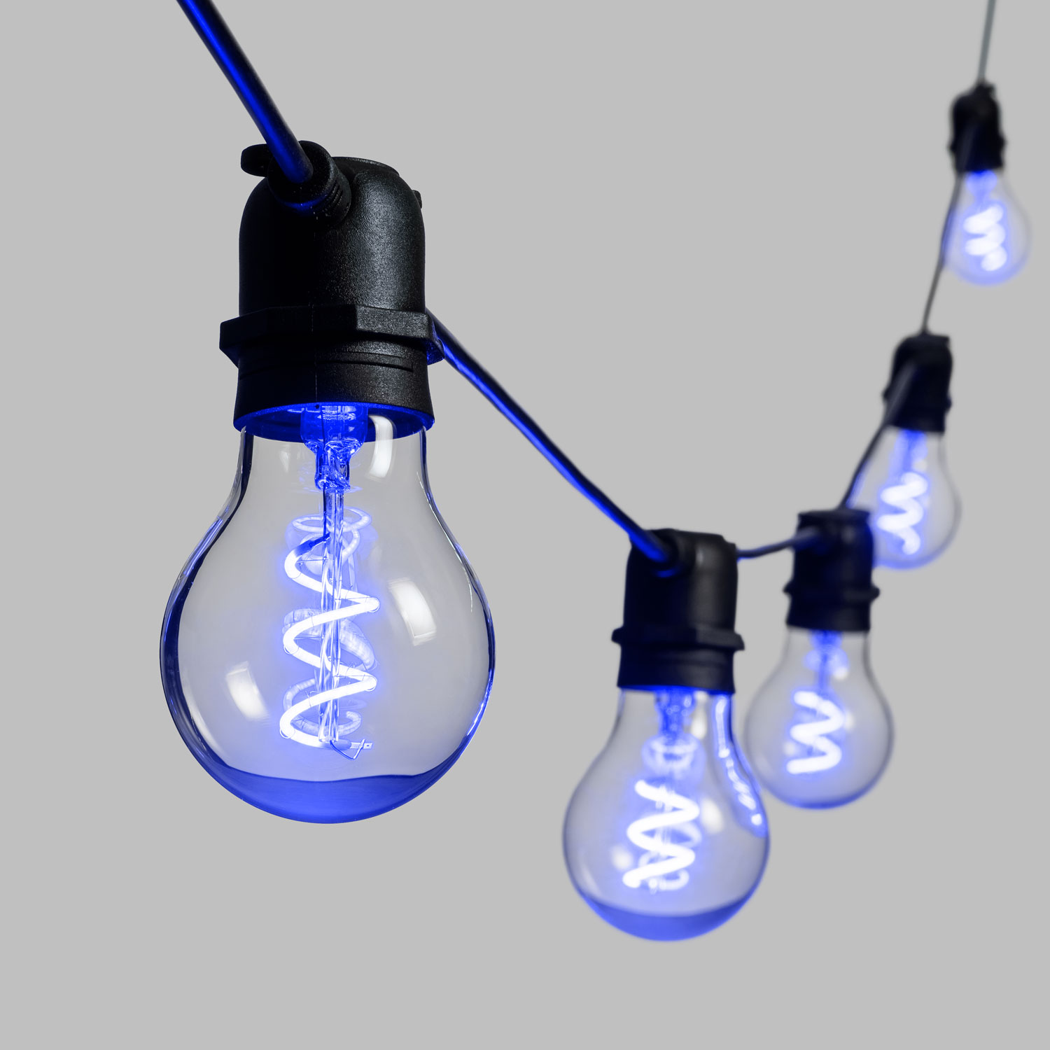 Catena 5 m, 10 lampadine goccia Ø 60 mm, led blu a spirale, prolungabile Catena 5 m, 10 lampadine goccia Ø 60 mm, led blu a spirale, prolungabile