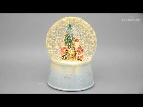 Weiße LED Schneekugel Weihnachtsmänner und Tannenbaum, h. 17 cm, warmweiß 2 Weiße LED Schneekugel Weihnachtsmänner und Tannenbaum, h. 17 cm, warmweiß 2