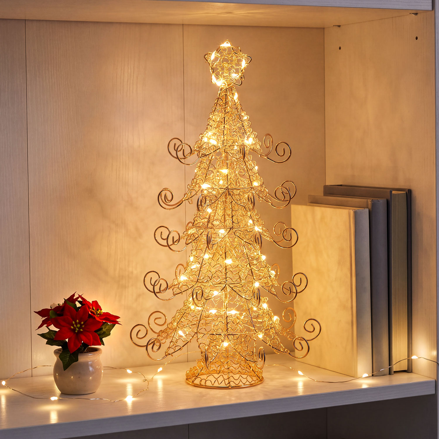 Weihnachtsbaum aus Kupfermetall, H. 35 cm, 55 MicroLEDs warmweiß