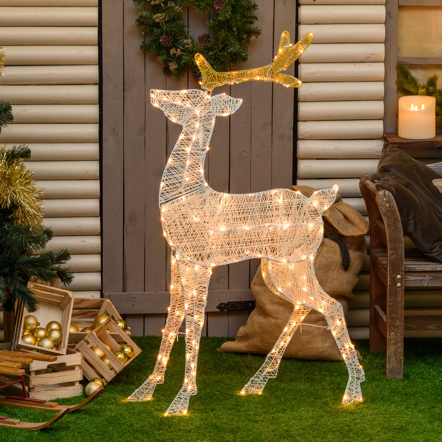 Renna 2D crema e marrone h 137 cm, led bianco extra caldo Renna 2D crema e marrone h 137 cm, led bianco extra caldo