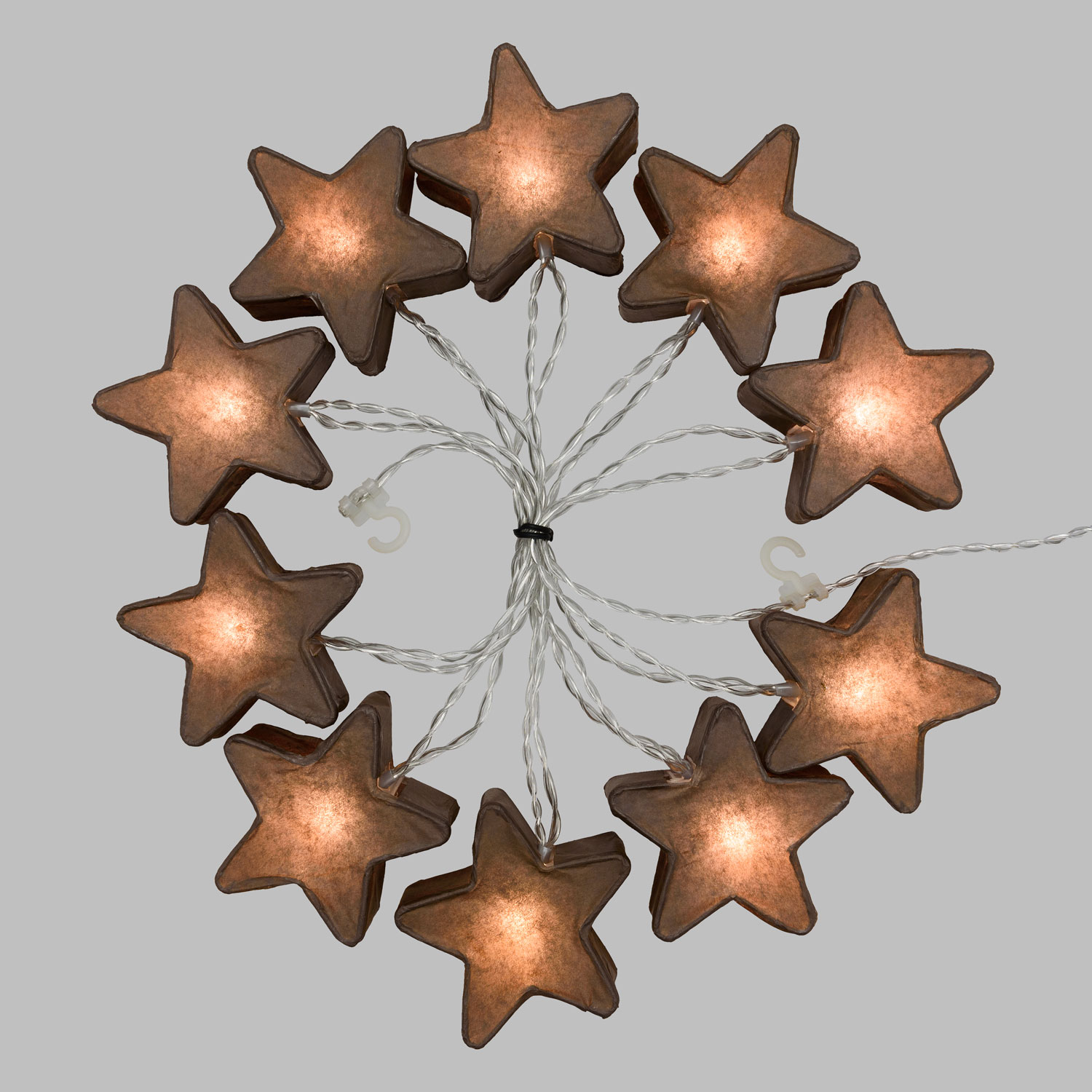 Deko-Lichterkette 10 Sterne aus braunem Papier Ø 75 mm, LED warmweiß 5 Deko-Lichterkette 10 Sterne aus braunem Papier Ø 75 mm, LED warmweiß 5
