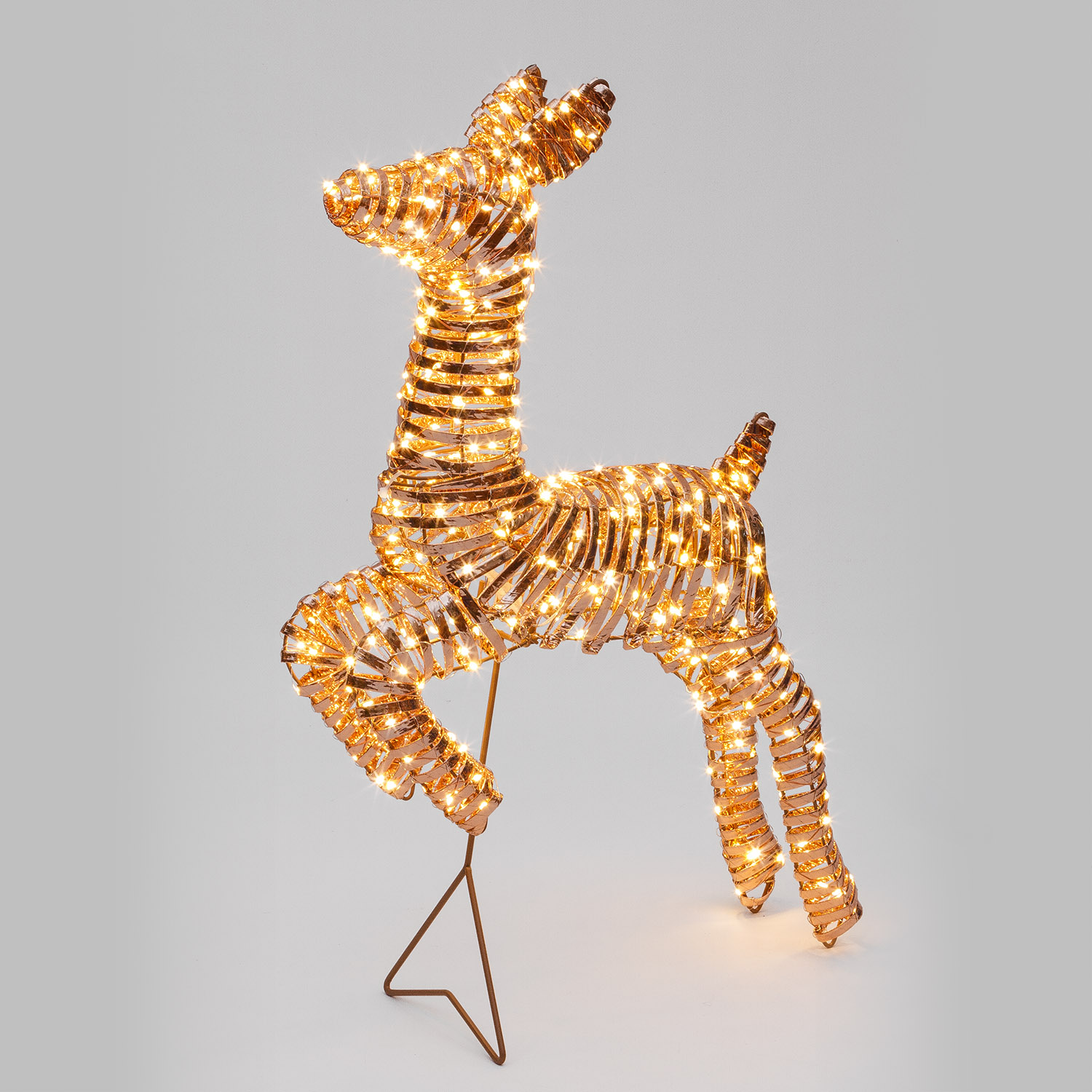 Renna cucciolo a coste 3D Rose Gold, h 70 cm, 400 microled bianco caldo