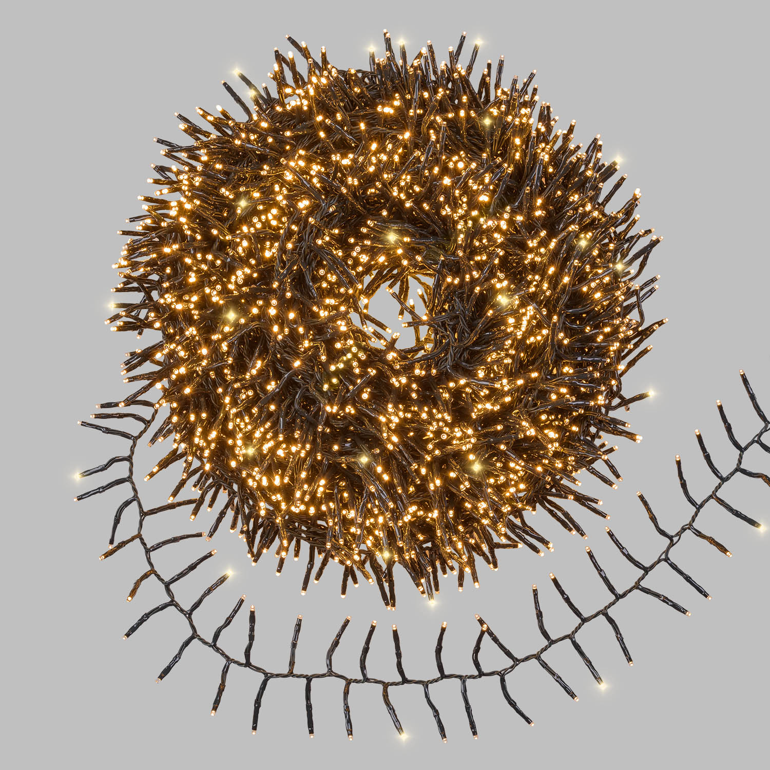 Lichterkette Cluster 45 m, 3000 Mini-LEDs extra warmweiß und warmweiß, grünes Kabel