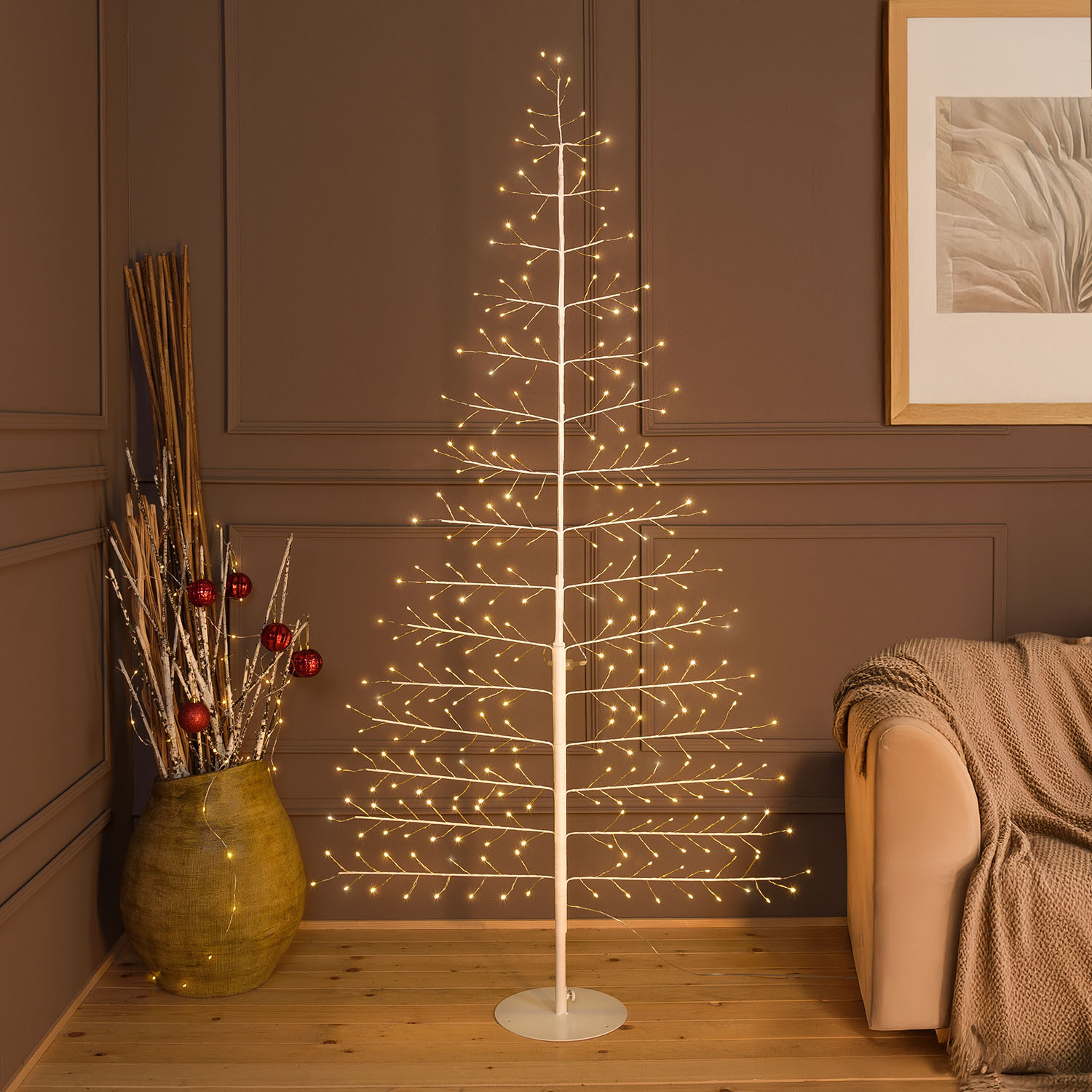 Albero Ramo di Tiglio bianco 2D h 1,8 m, 276 microled, bianco caldo, uso interno