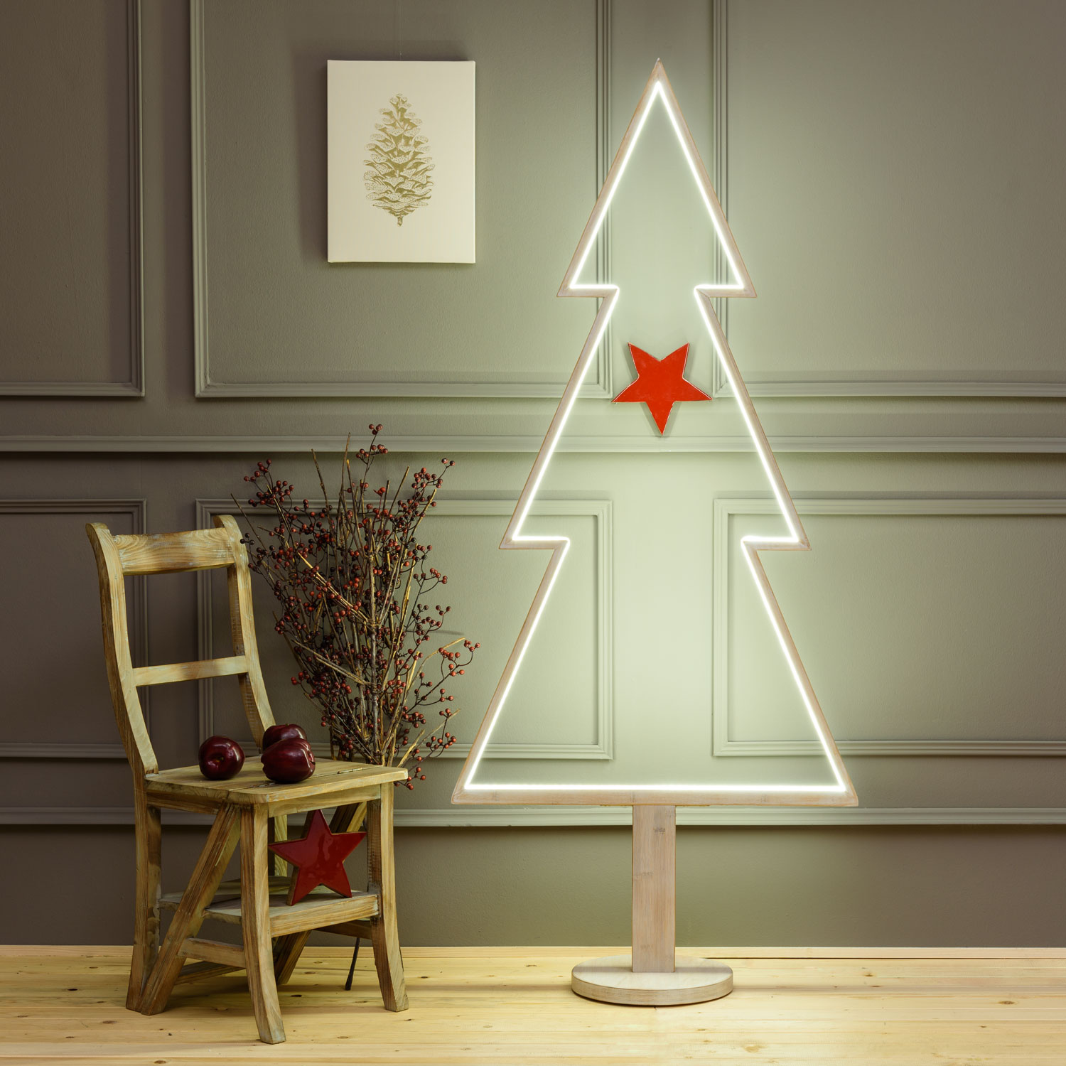 LED-Tannenbaum aus weißem Naturholz auf Fuß, 170 cm, RGB und warmweiß, Innenbereich 11 LED-Tannenbaum aus weißem Naturholz auf Fuß, 170 cm, RGB und warmweiß, Innenbereich 11