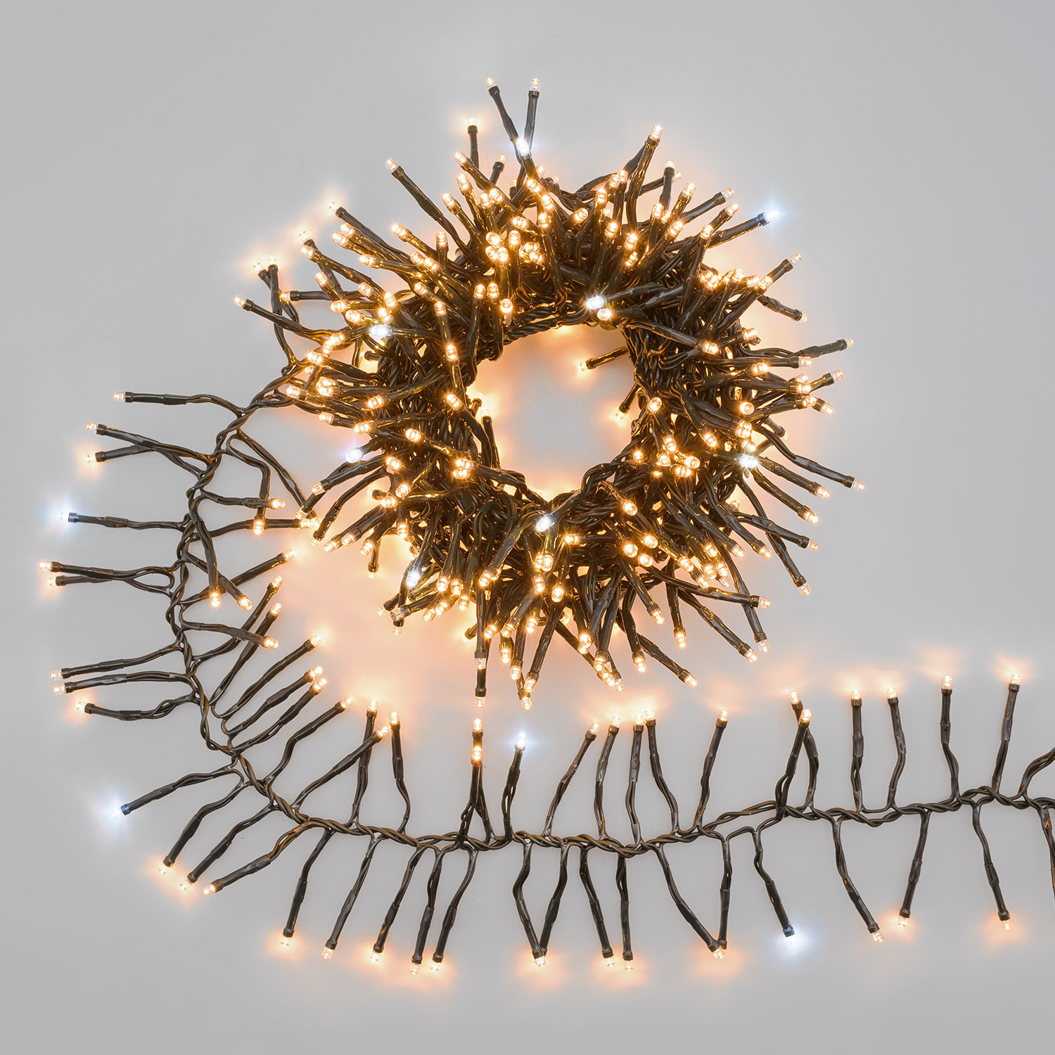 Catena Festone Connect+ 3 m, 300 led bianco caldo e bianco freddo, cavo verde, prolungabile