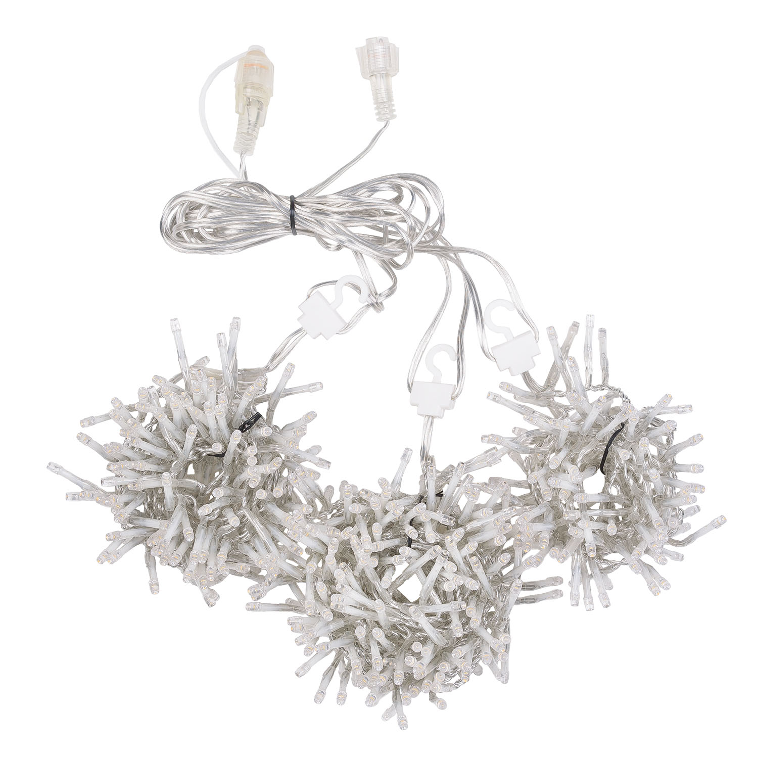 Cascade de lumière Connect+ 3 rubans, 600 led blanc chaud, câble transparent, prolongeable 5