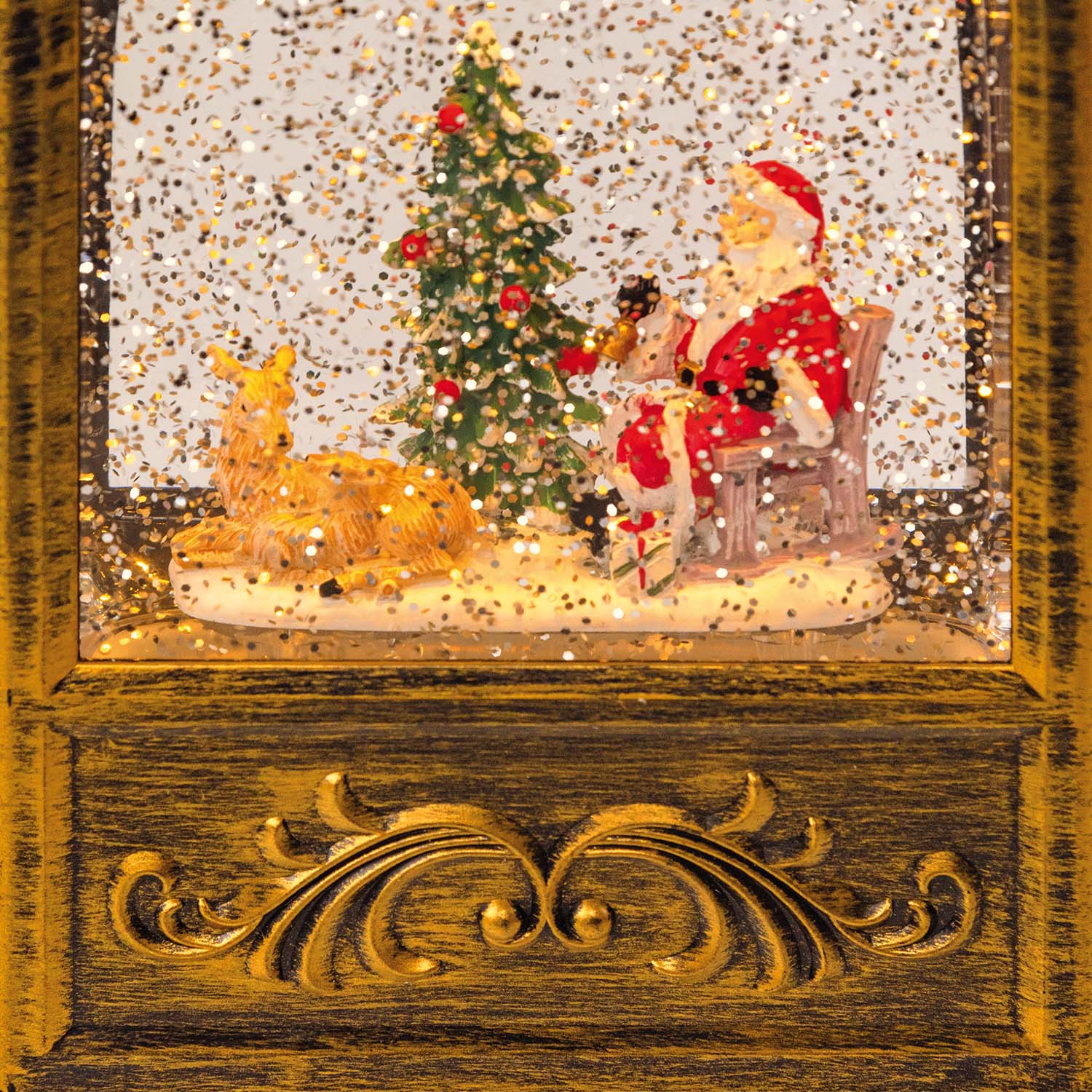 Weihnachtslaterne Bogen, braun patiniert, funkelnder Glitter, H 24 cm, Weihnachtslieder, warmweiße LEDs 2 Weihnachtslaterne Bogen, braun patiniert, funkelnder Glitter, H 24 cm, Weihnachtslieder, warmweiße LEDs 2