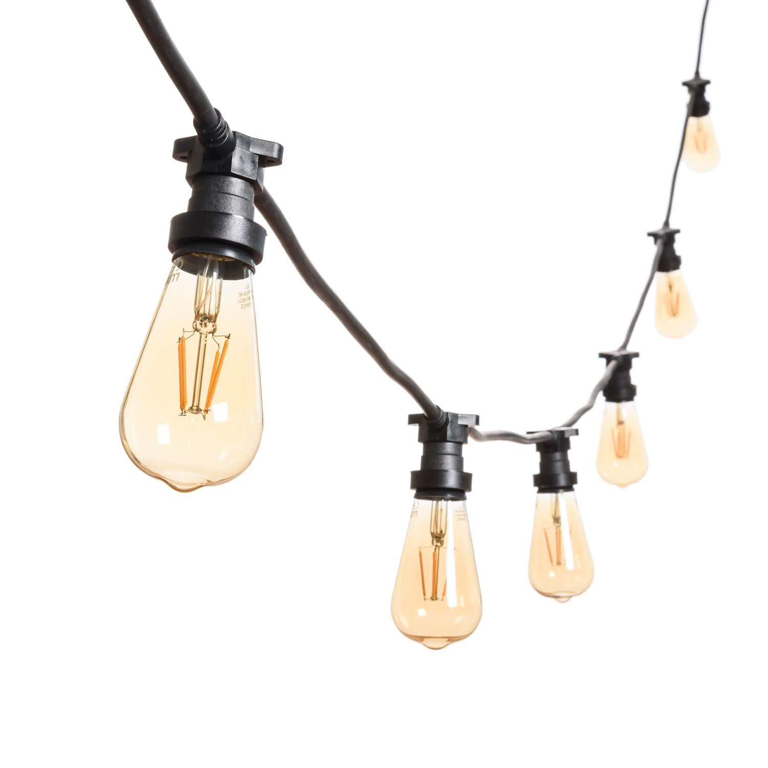 Catena 5 m, 8 lampadine led Edison Ø 64 mm di 4 Watt, cavo nero, prolungabile Catena 5 m, 8 lampadine led Edison Ø 64 mm di 4 Watt, cavo nero, prolungabile