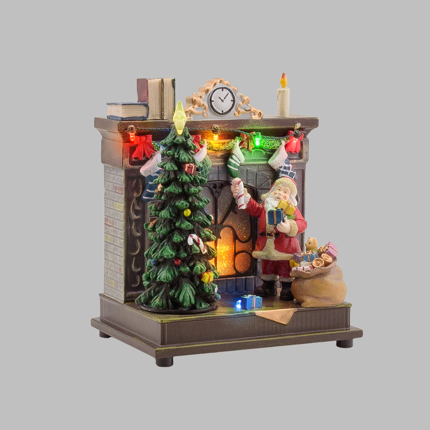 Villaggio di Natale, Caminetto effetto Fiamma con Albero rotante, h 20 cm, musiche natalizie Villaggio di Natale, Caminetto effetto Fiamma con Albero rotante, h 20 cm, musiche natalizie