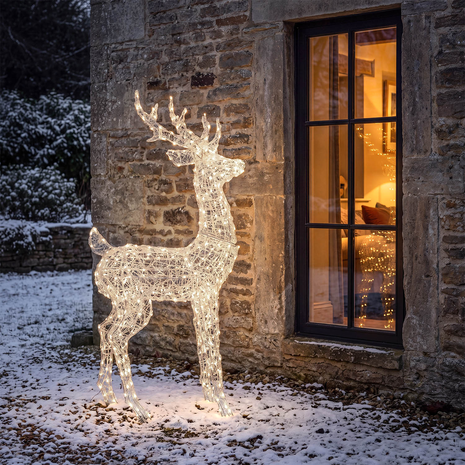 3D Rentier aus transparentem Acryl, H 160 cm, 380 Dual-LED warmweiß und kaltweiß 2