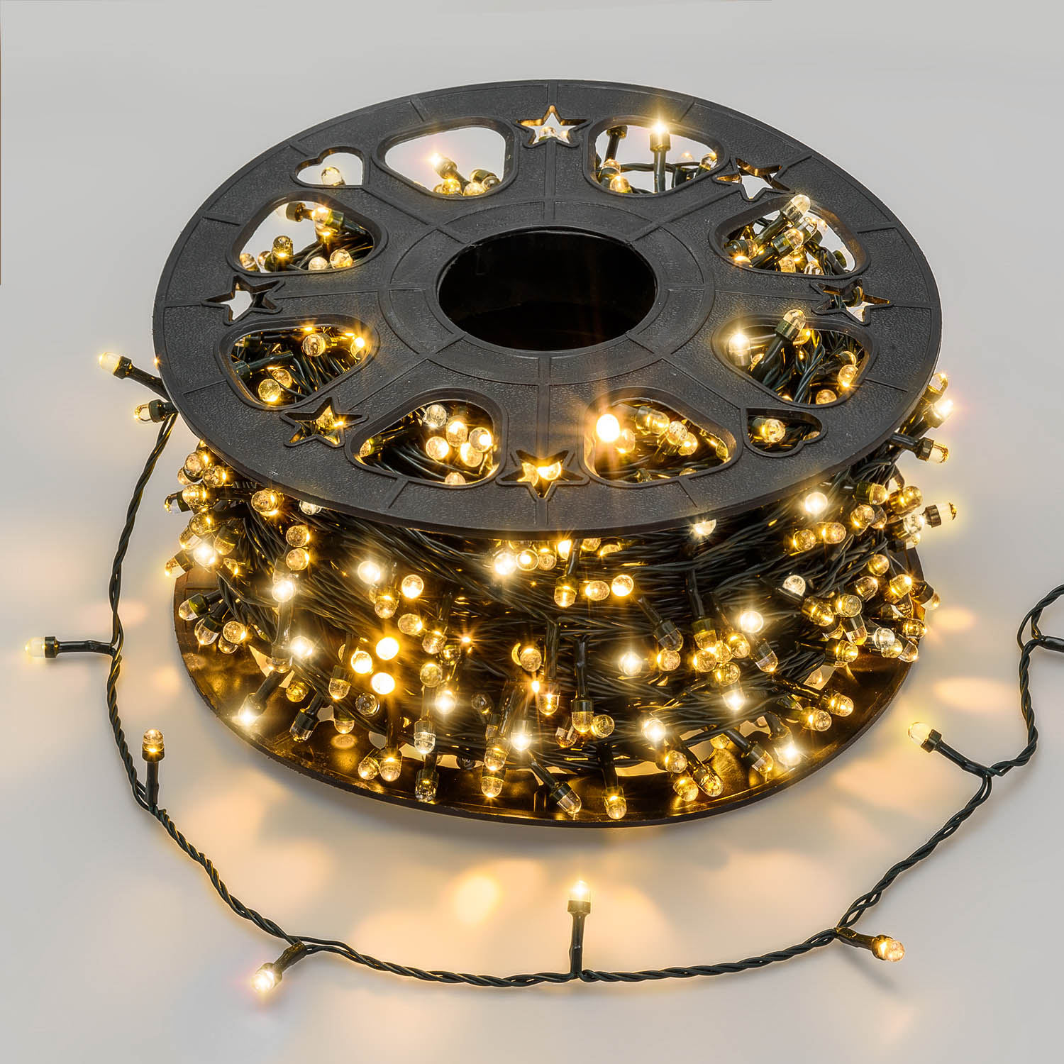 Catena 100 m, 1000 led Convex Ø 8 mm, bianco caldo, cavo verde
