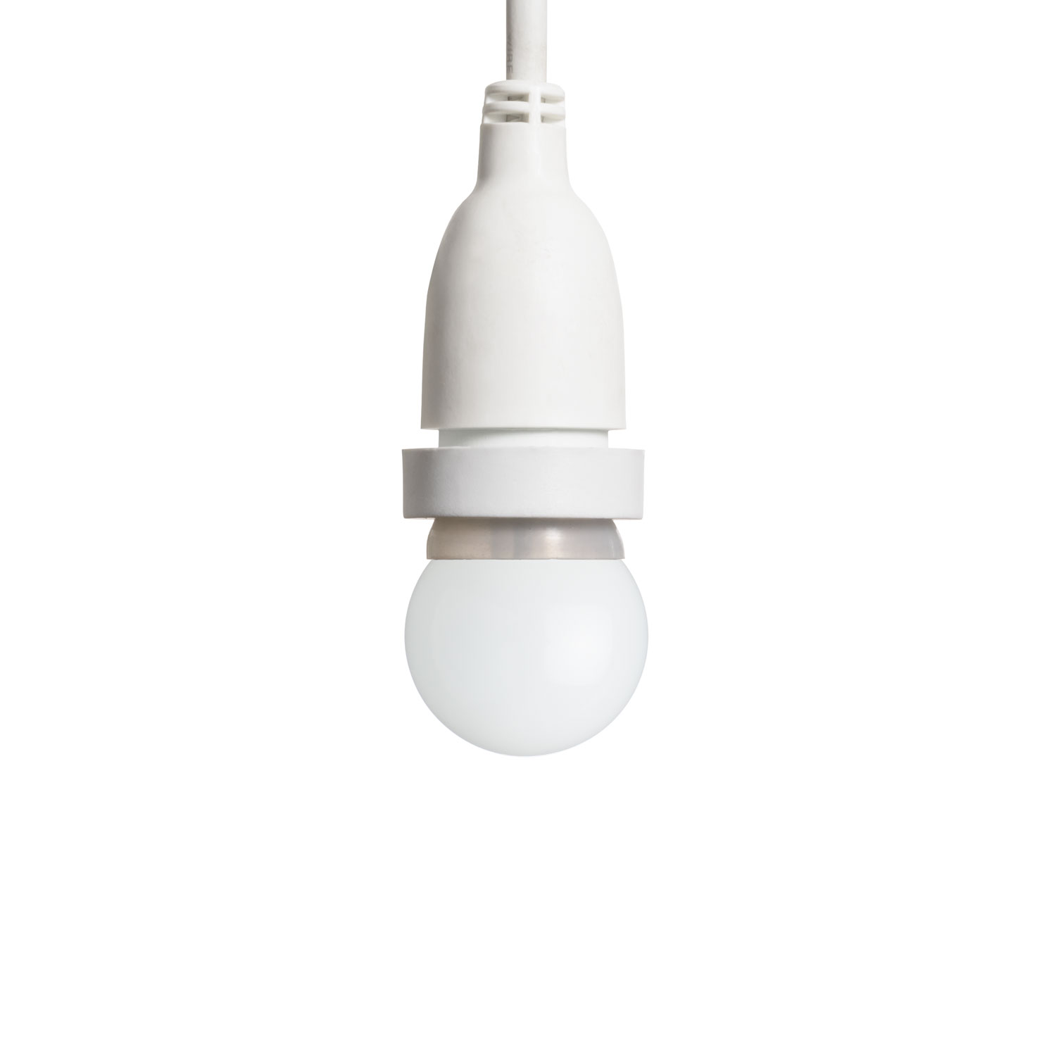 Lampadina da 1,2 Watt globo Ø 45 mm in plastica bianca a sospensione, 2 metri di cavo bianco 2 Lampadina da 1,2 Watt globo Ø 45 mm in plastica bianca a sospensione, 2 metri di cavo bianco 2