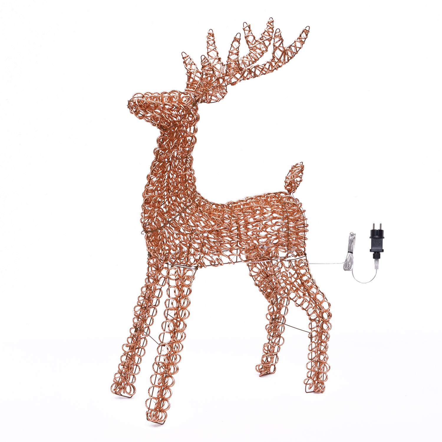 Renna in metallo 3D Rose Gold, filo a spirale, h 120 cm, 720 microled bianco caldo 2