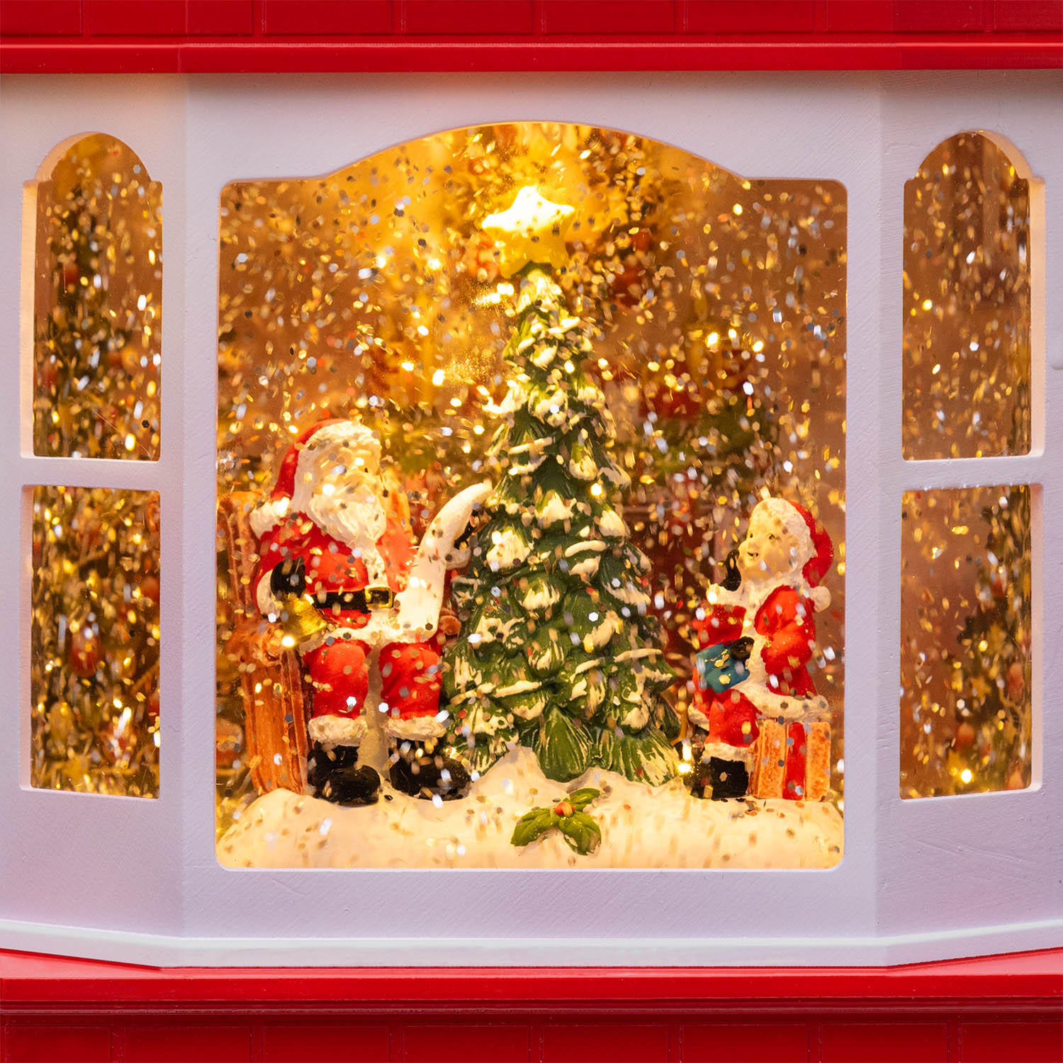 Weihnachtsmanns Wunschbüro mit funkelndem Glitter, H 28,5 cm, Weihnachtslieder, LED warmweiß 8 Weihnachtsmanns Wunschbüro mit funkelndem Glitter, H 28,5 cm, Weihnachtslieder, LED warmweiß 8