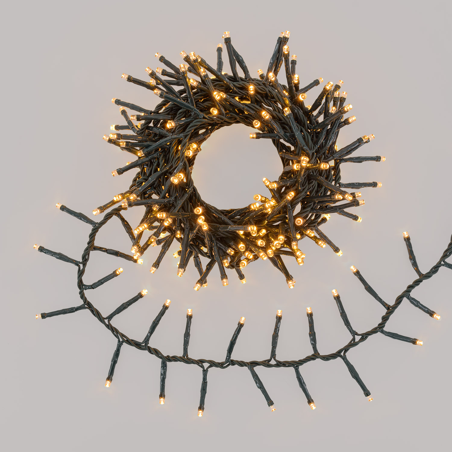 MiniCluster Lichterkette Connect+ 5 m, 250 LEDs Warmweiß, grünes Kabel, verlängerbar