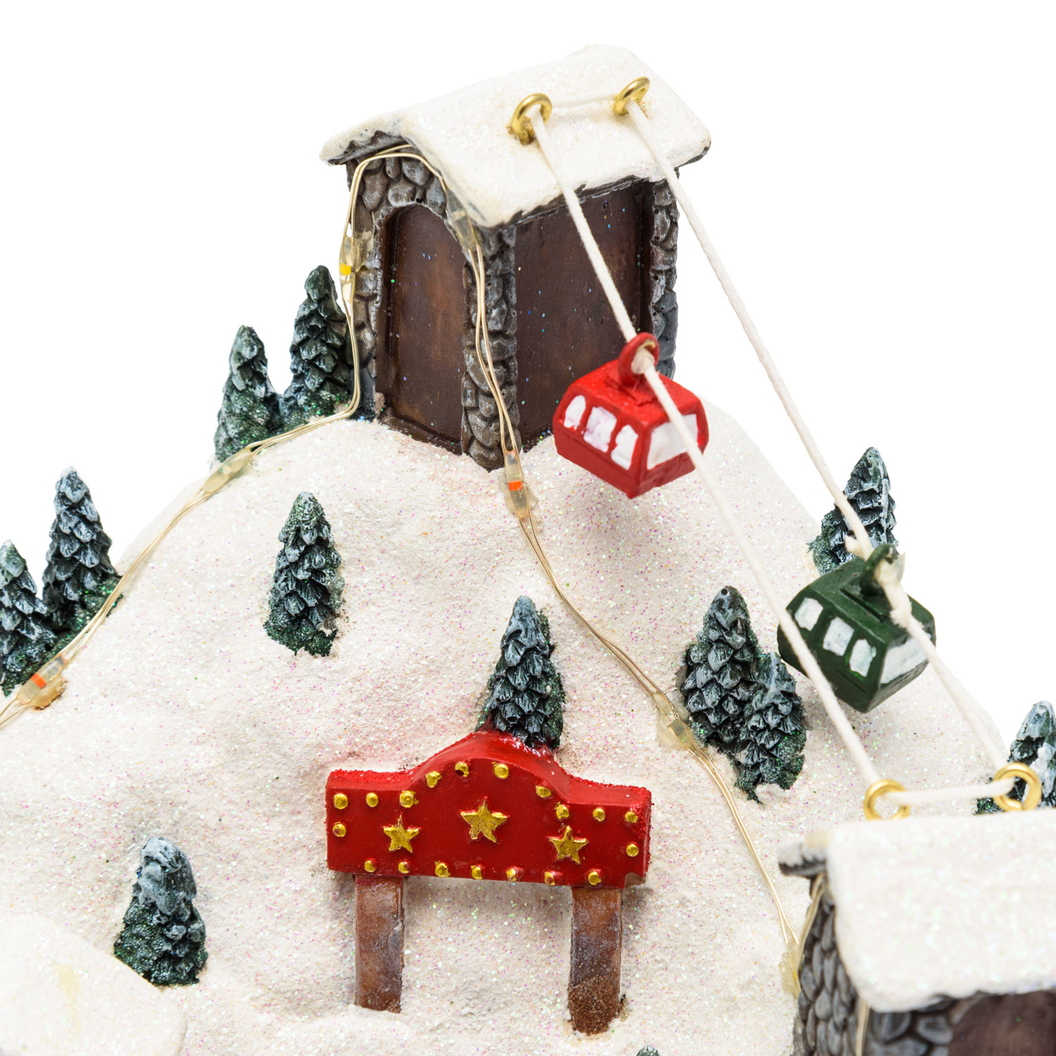 Village de Noël en Polyrésine, Paysage Montagneux avec Téléphérique et Patineurs en mouvement, h 16,5 cm 6 Village de Noël en Polyrésine, Paysage Montagneux avec Téléphérique et Patineurs en mouvement, h 16,5 cm 6