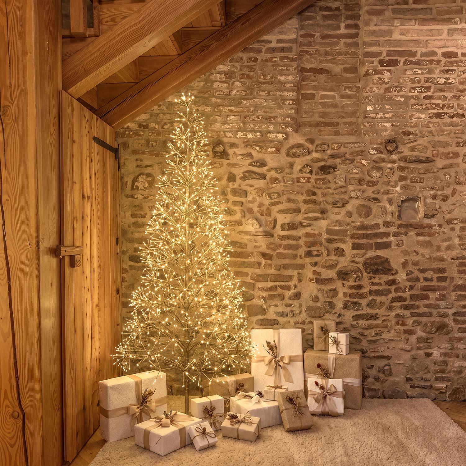 Albero Conico Champagne, h 2,4 m, 1550 led bianco caldo