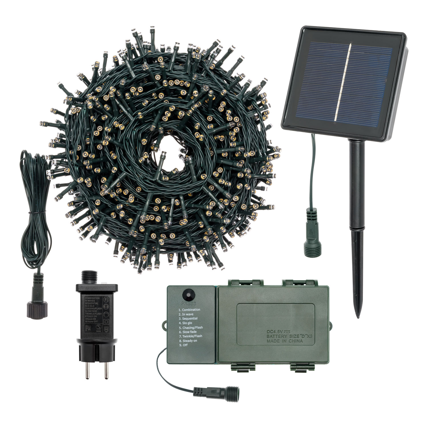 Lichterkette 25 m, 500 LEDs warmweiß, Solarpaneel, Trafo und Batteriehalter inklusive 3
