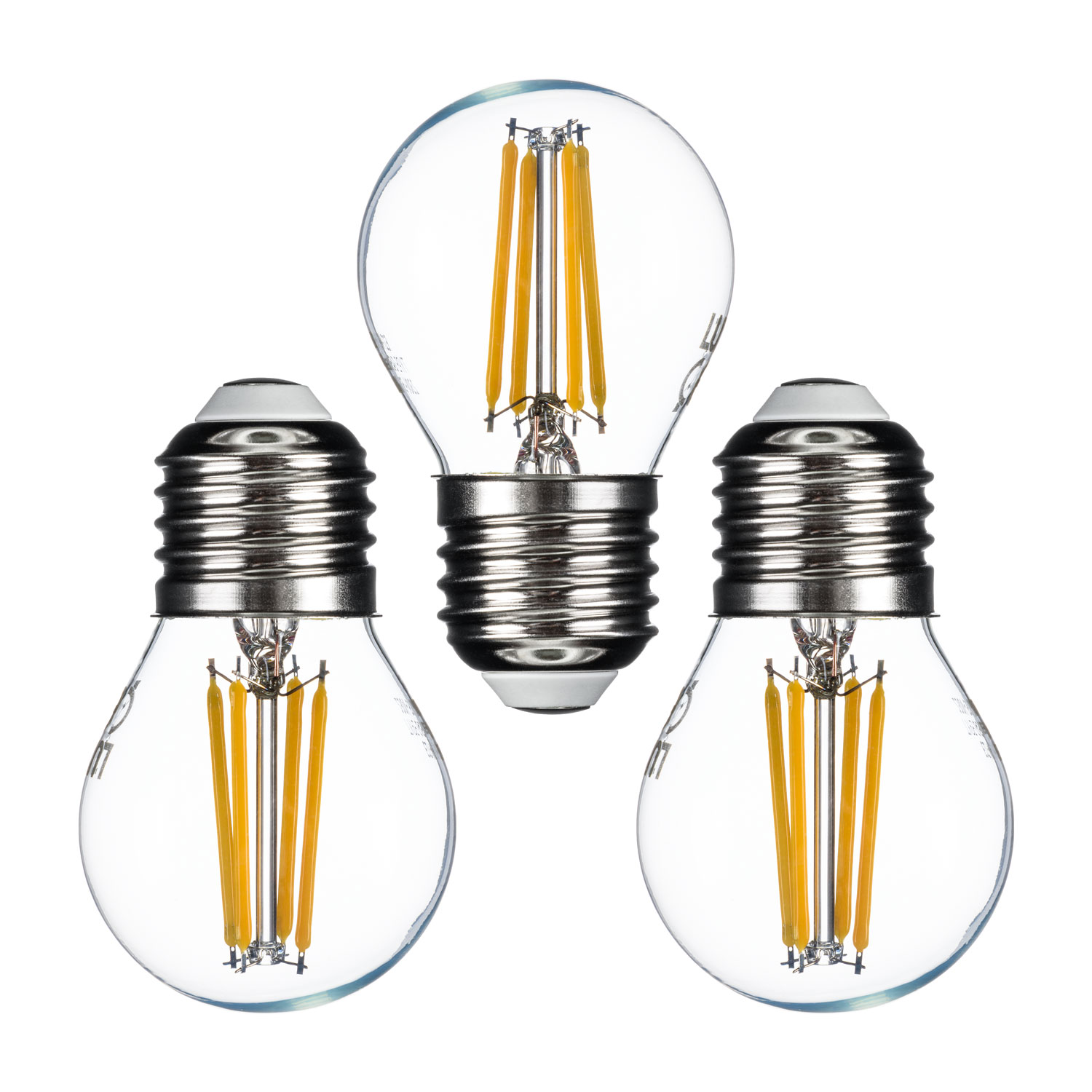 3er Set transparente Glühbirnen aus Glas Ø 45 mm, E27, 4 Watt 3er Set transparente Glühbirnen aus Glas Ø 45 mm, E27, 4 Watt