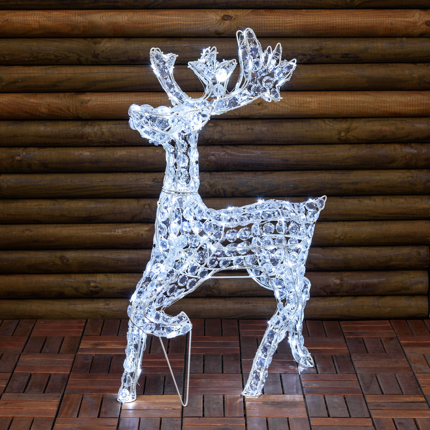 Laufendes Rentier mit transparenten Acrylsteinen, 200 LEDs kaltweiß (85 cm) Laufendes Rentier mit transparenten Acrylsteinen, 200 LEDs kaltweiß (85 cm)