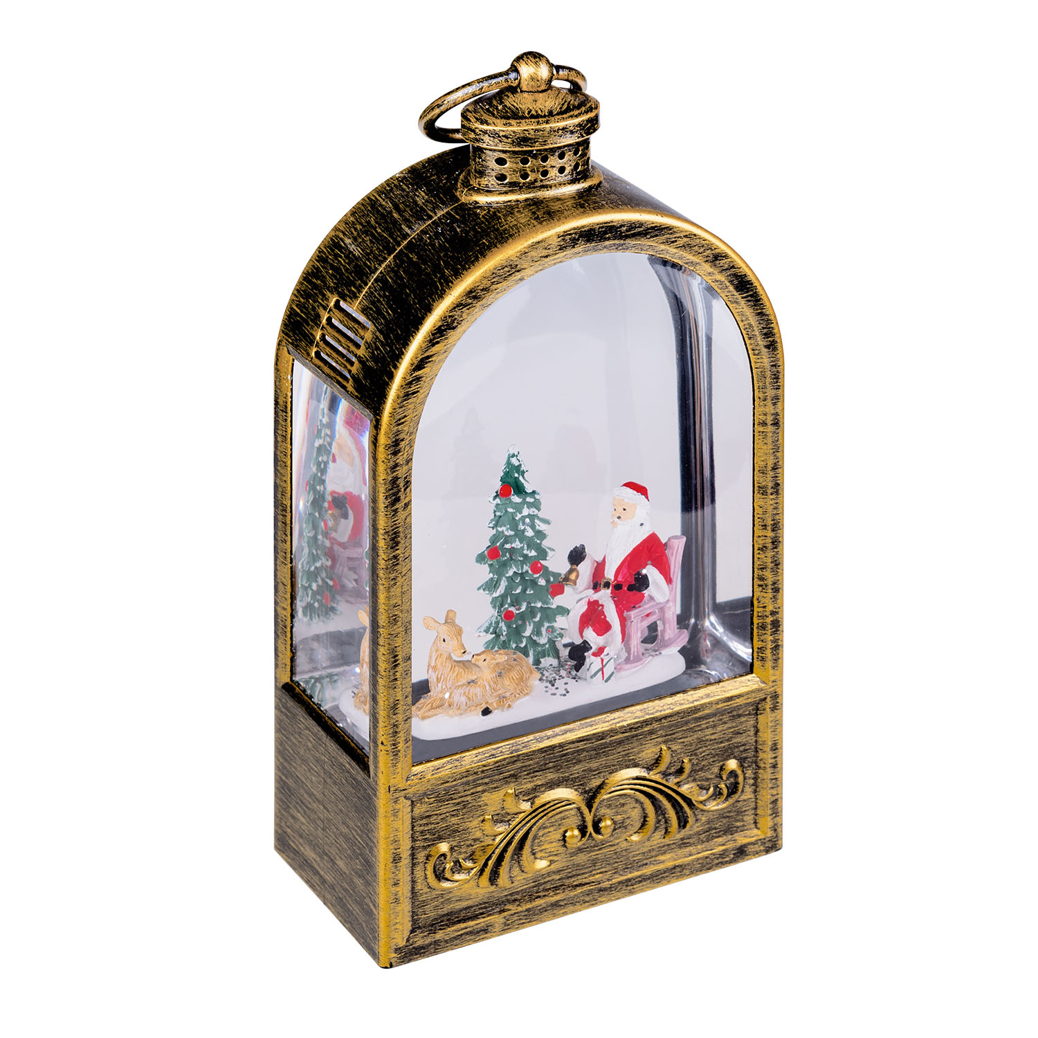 Weihnachtslaterne Bogen, braun patiniert, funkelnder Glitter, H 24 cm, Weihnachtslieder, warmweiße LEDs 6 Weihnachtslaterne Bogen, braun patiniert, funkelnder Glitter, H 24 cm, Weihnachtslieder, warmweiße LEDs 6