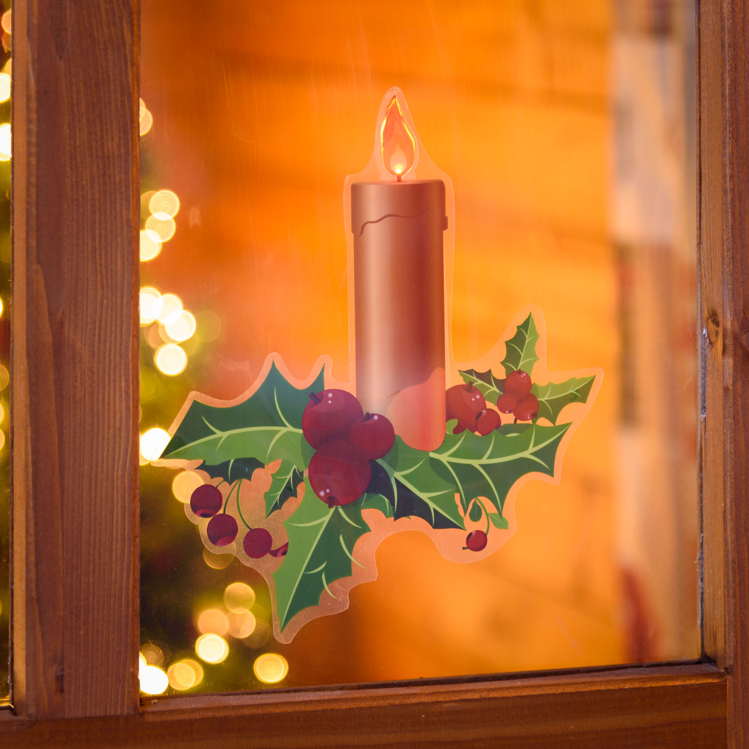 Weihnachtsfensterbild, Kerze mit Stechpalme, 25 cm, warmweiß mit Zeitschaltuhr Weihnachtsfensterbild, Kerze mit Stechpalme, 25 cm, warmweiß mit Zeitschaltuhr