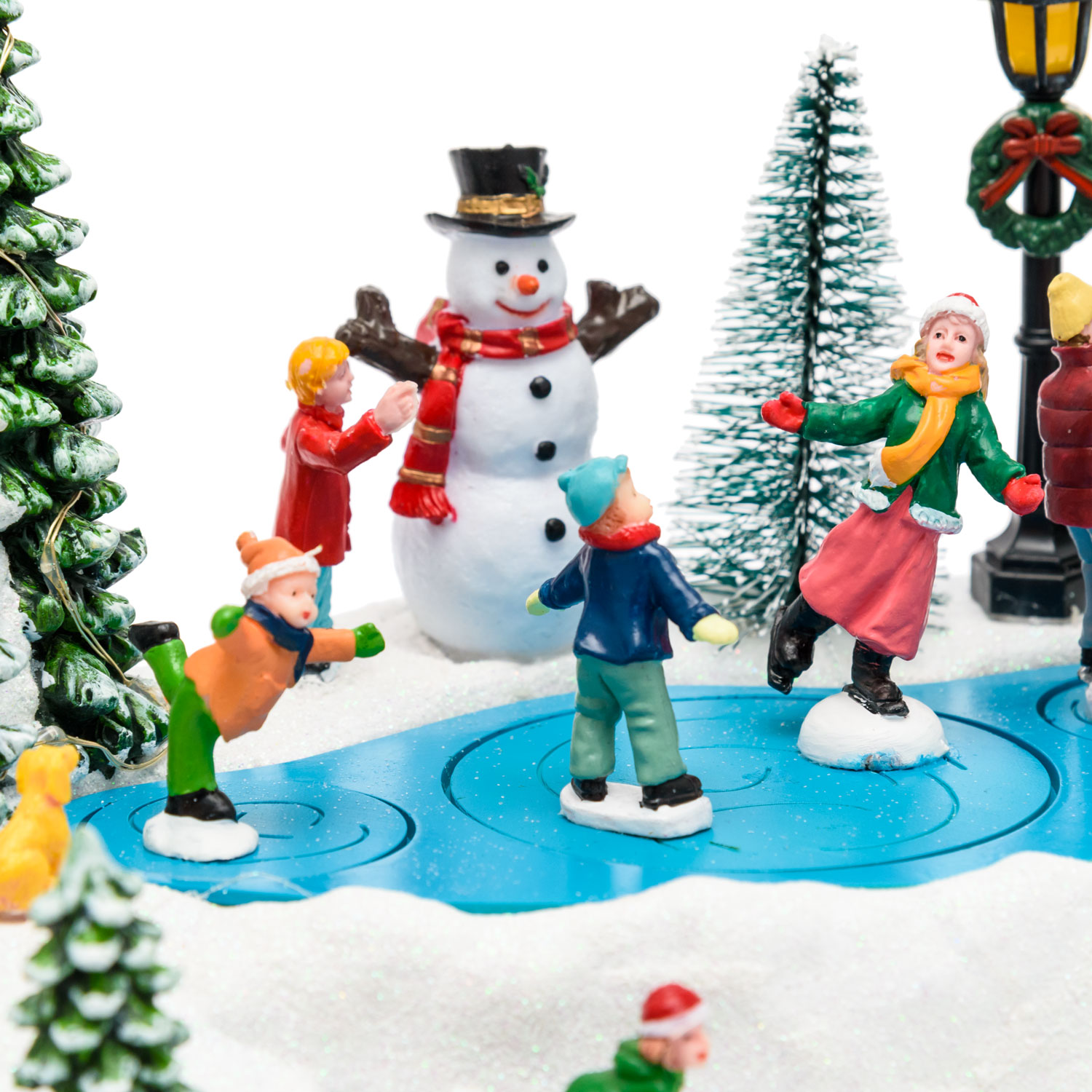 Pueblo de Navidad, Paisaje nevado con Patinadores en movimiento giratorio, h 15 cm, villancicos 4 Pueblo de Navidad, Paisaje nevado con Patinadores en movimiento giratorio, h 15 cm, villancicos 4