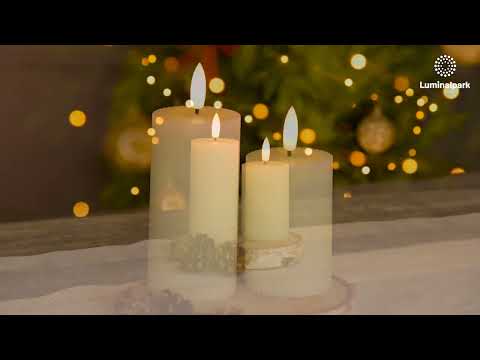 Set 2 candele avorio a coste in cera, fiamma 3D con stoppino 2