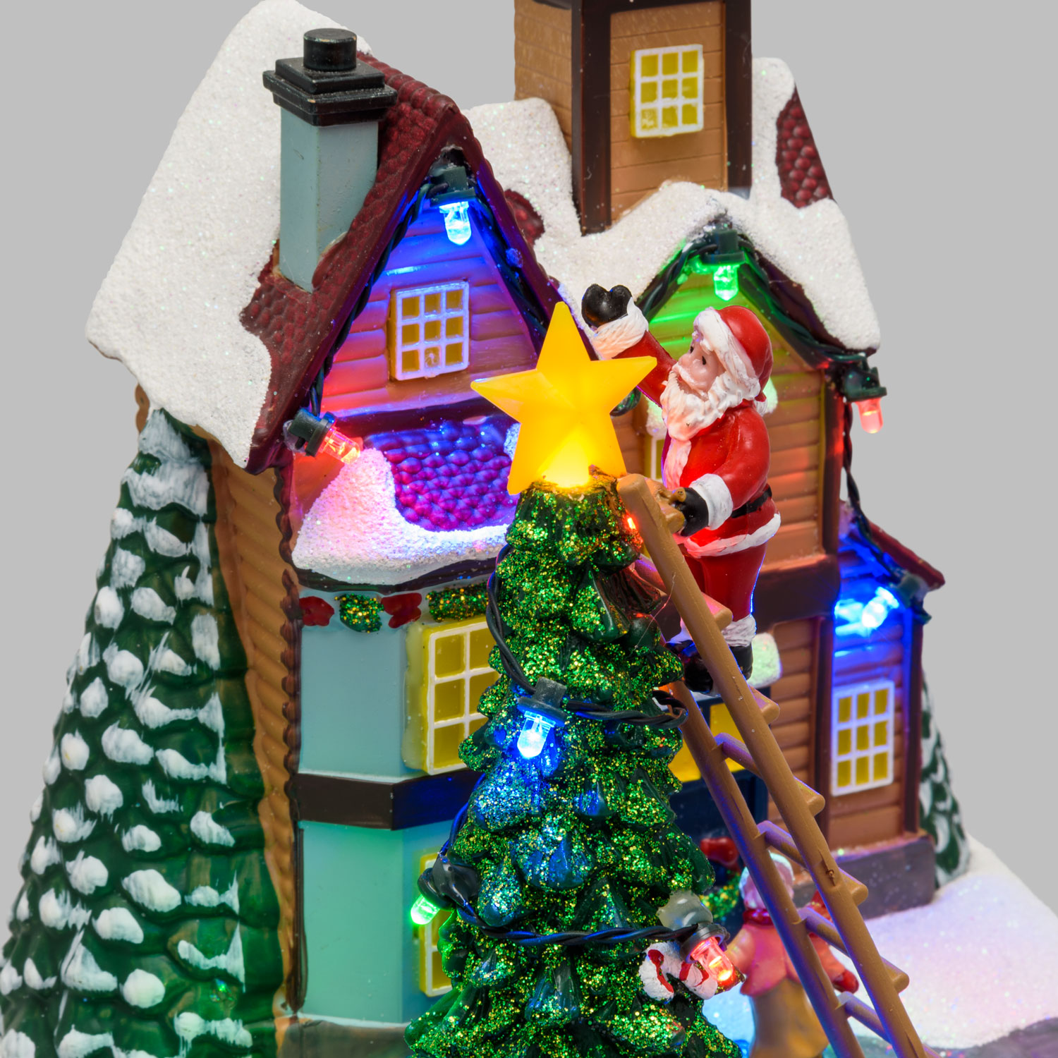 Christmas Village, Christmas Tree and Santa on Ladder, Miniature Train h 21.5 cm, with Christmas Music 3 Christmas Village, Christmas Tree and Santa on Ladder, Miniature Train h 21.5 cm, with Christmas Music 3