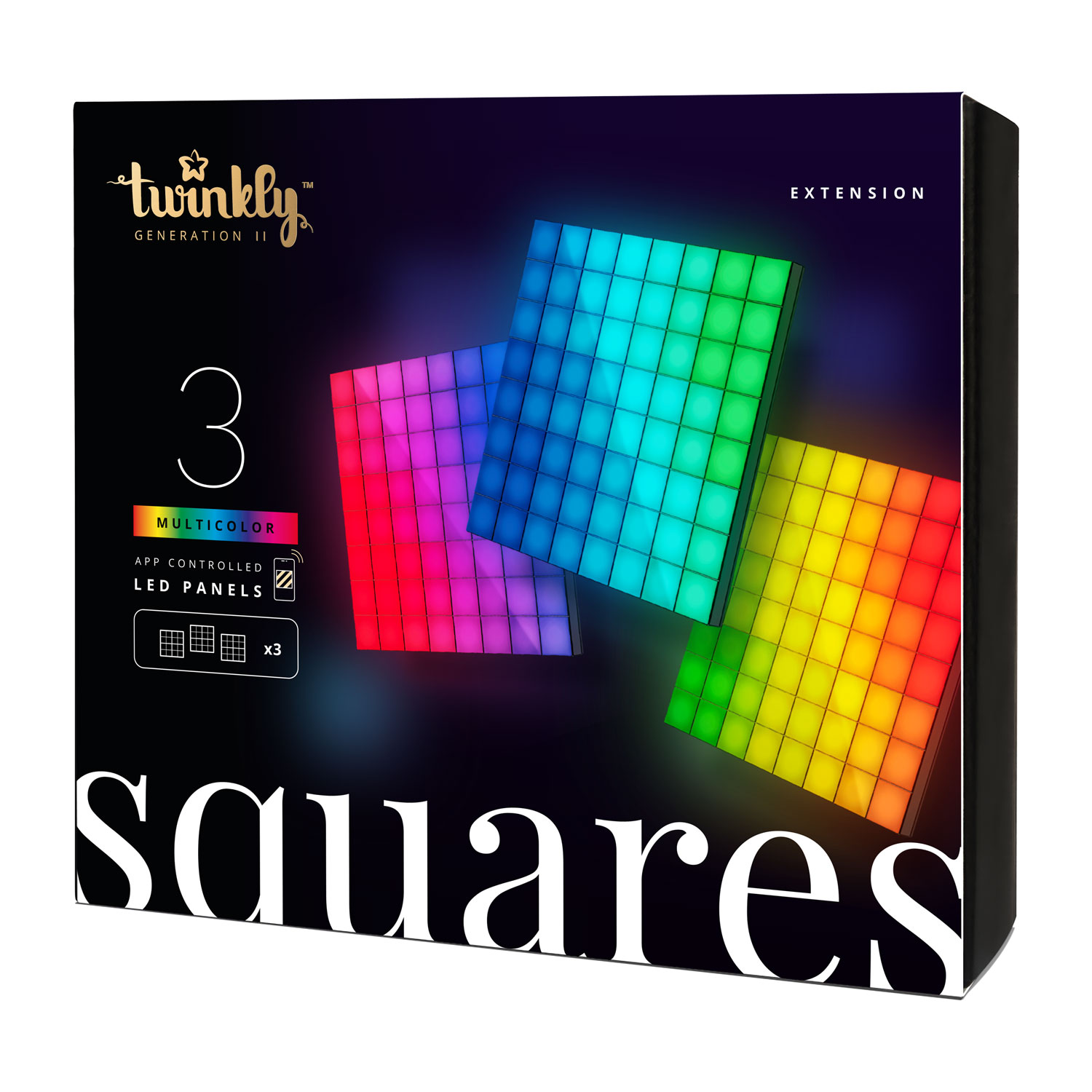 Twinkly Squares, set 3 Panel 64 RGB Pixel Led, Erweiterungskit 3 Twinkly Squares, set 3 Panel 64 RGB Pixel Led, Erweiterungskit 3