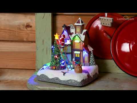 Christmas Village, Christmas Tree and Santa on Ladder, Miniature Train h 21.5 cm, with Christmas Music 2 Christmas Village, Christmas Tree and Santa on Ladder, Miniature Train h 21.5 cm, with Christmas Music 2