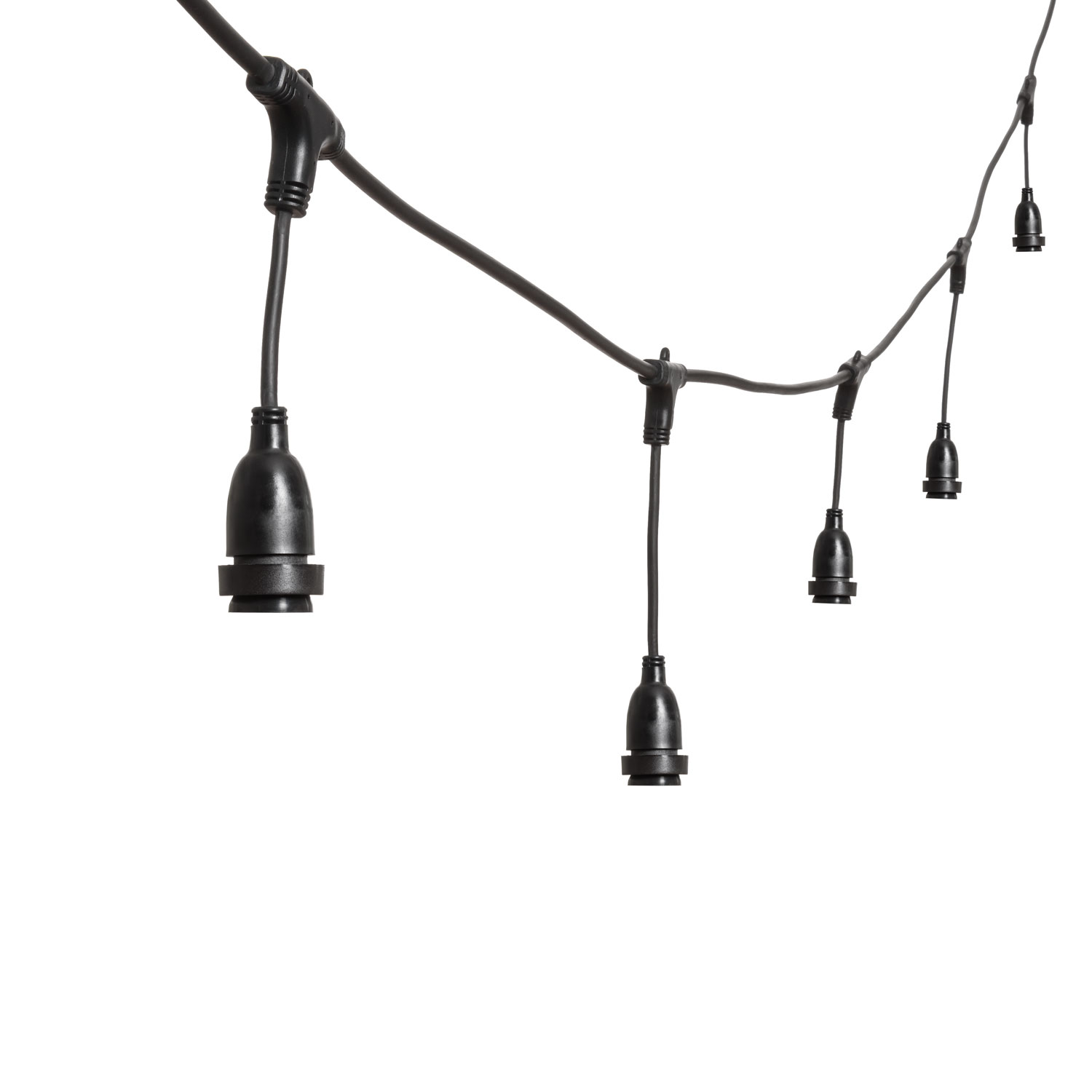 Guirlande personnalisable, 8 douilles E27 suspendues, 5 mètres, câble noir Guirlande personnalisable, 8 douilles E27 suspendues, 5 mètres, câble noir