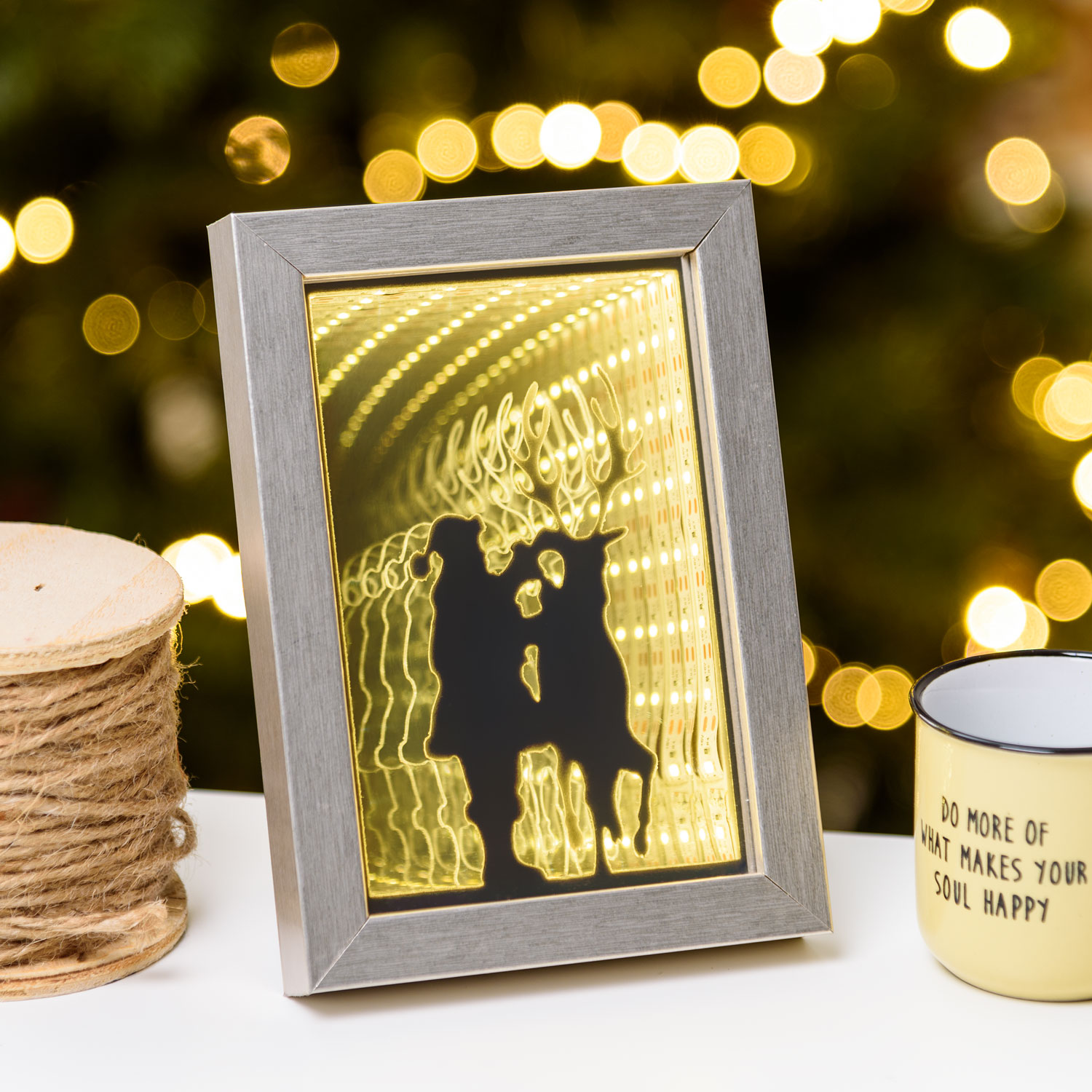 Cadre lumineux avec Père Noël et renne, led blanc chaud Cadre lumineux avec Père Noël et renne, led blanc chaud