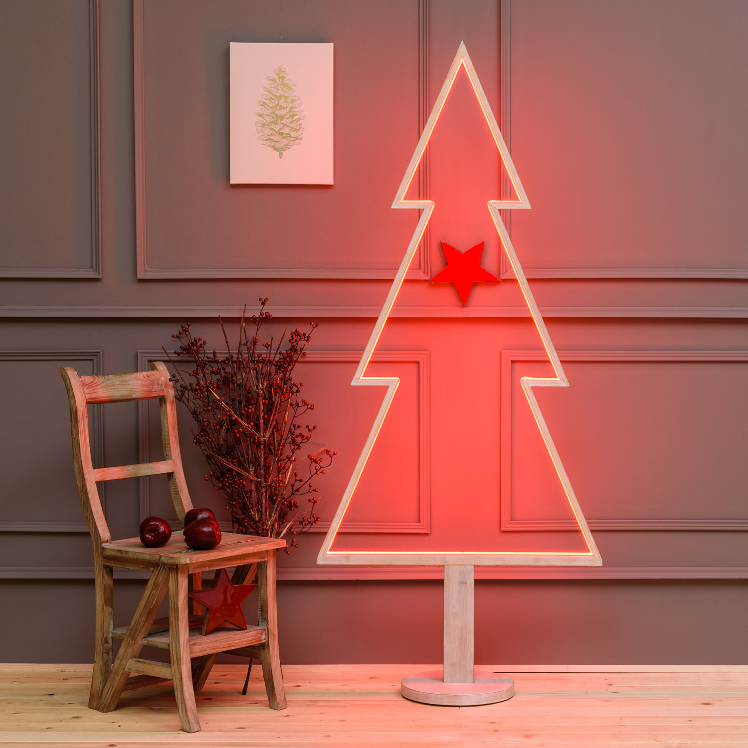LED-Tannenbaum aus weißem Naturholz auf Fuß, 170 cm, RGB und warmweiß, Innenbereich 18 LED-Tannenbaum aus weißem Naturholz auf Fuß, 170 cm, RGB und warmweiß, Innenbereich 18